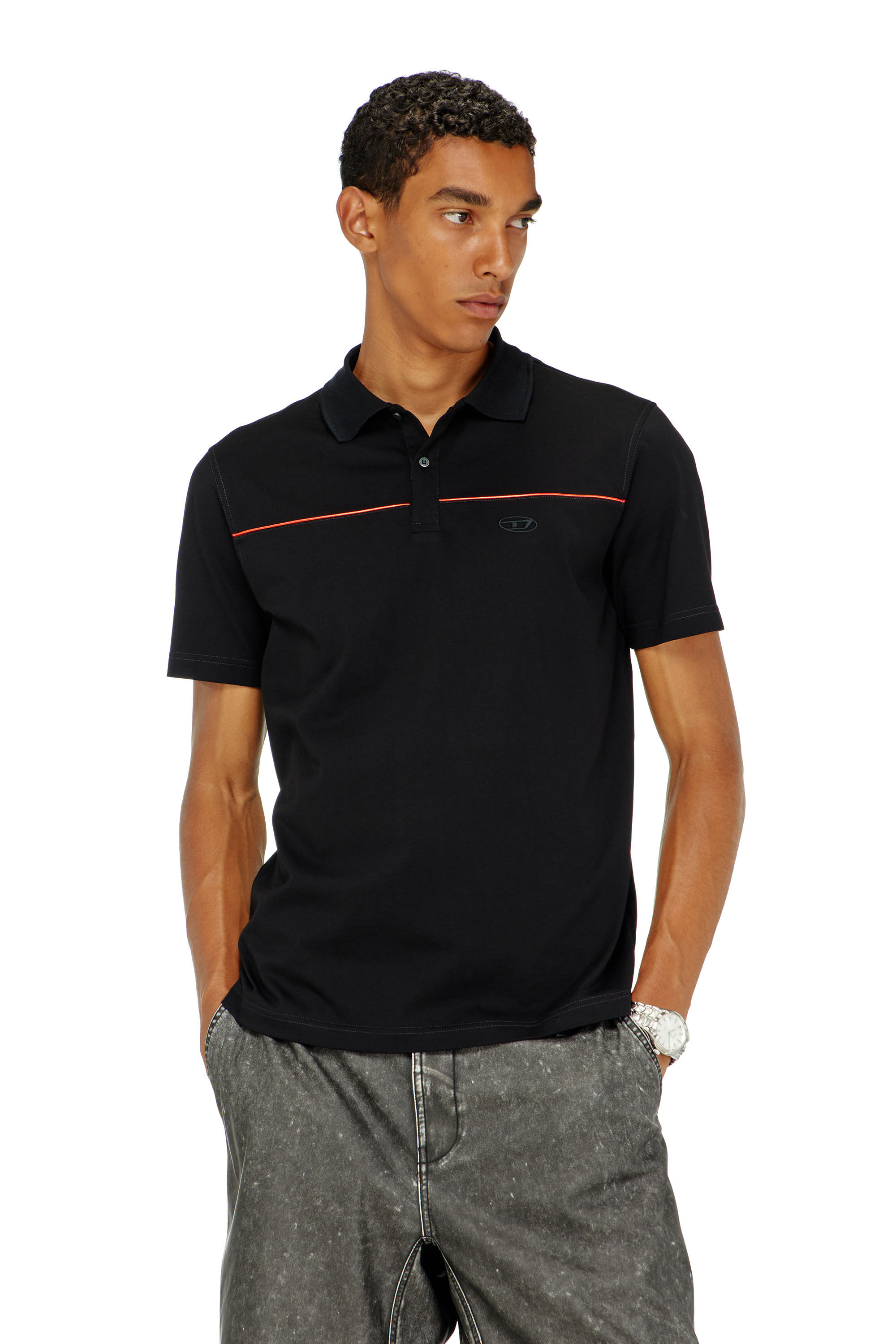 Diesel - T-REJUST-PIPING, Polo con profili a contrasto Uomo in Nero - 3