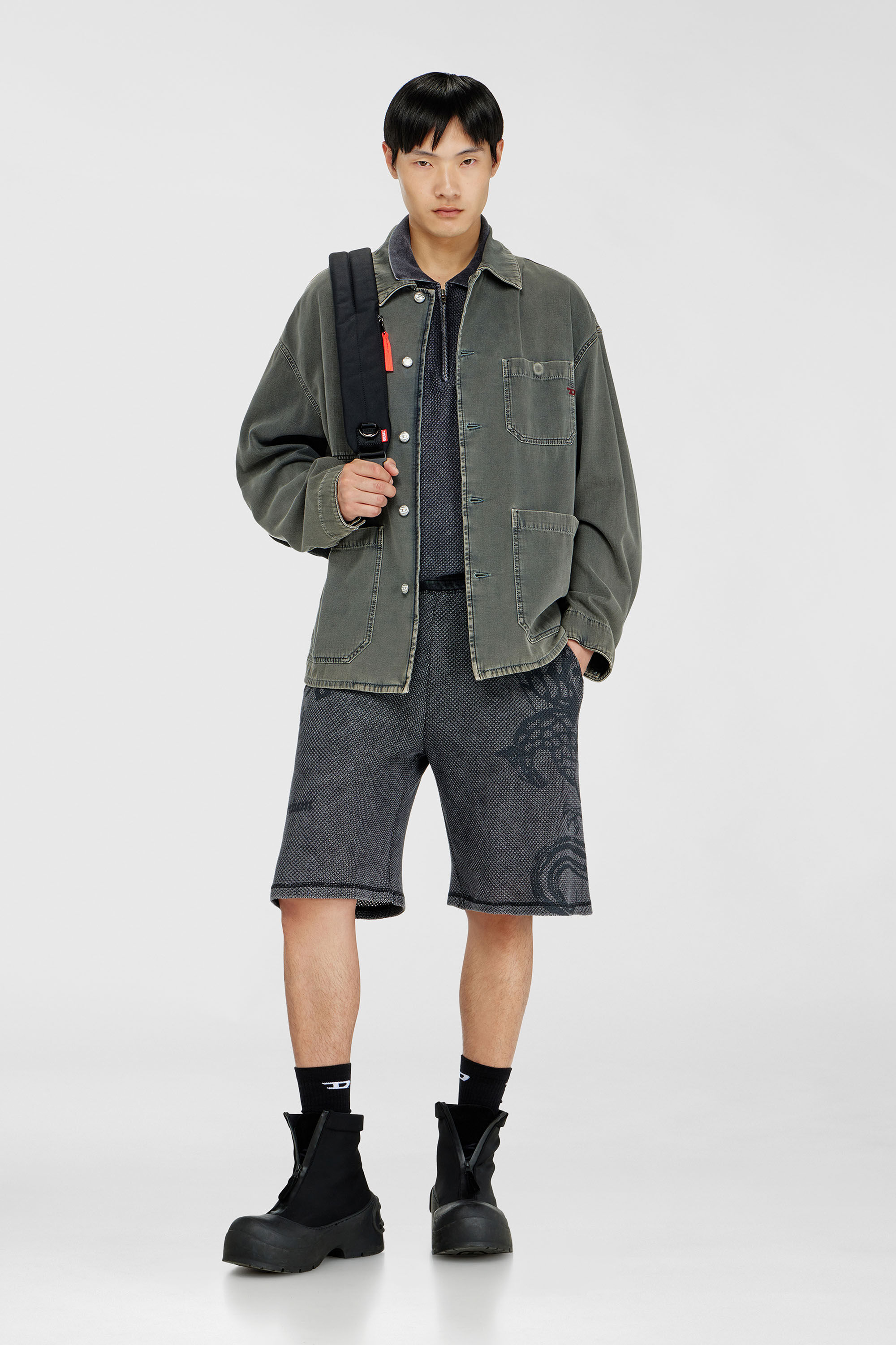 Diesel - P-ERRY, Herren Sweatshorts aus Baumwollmesh mit Prints in Grau - 1