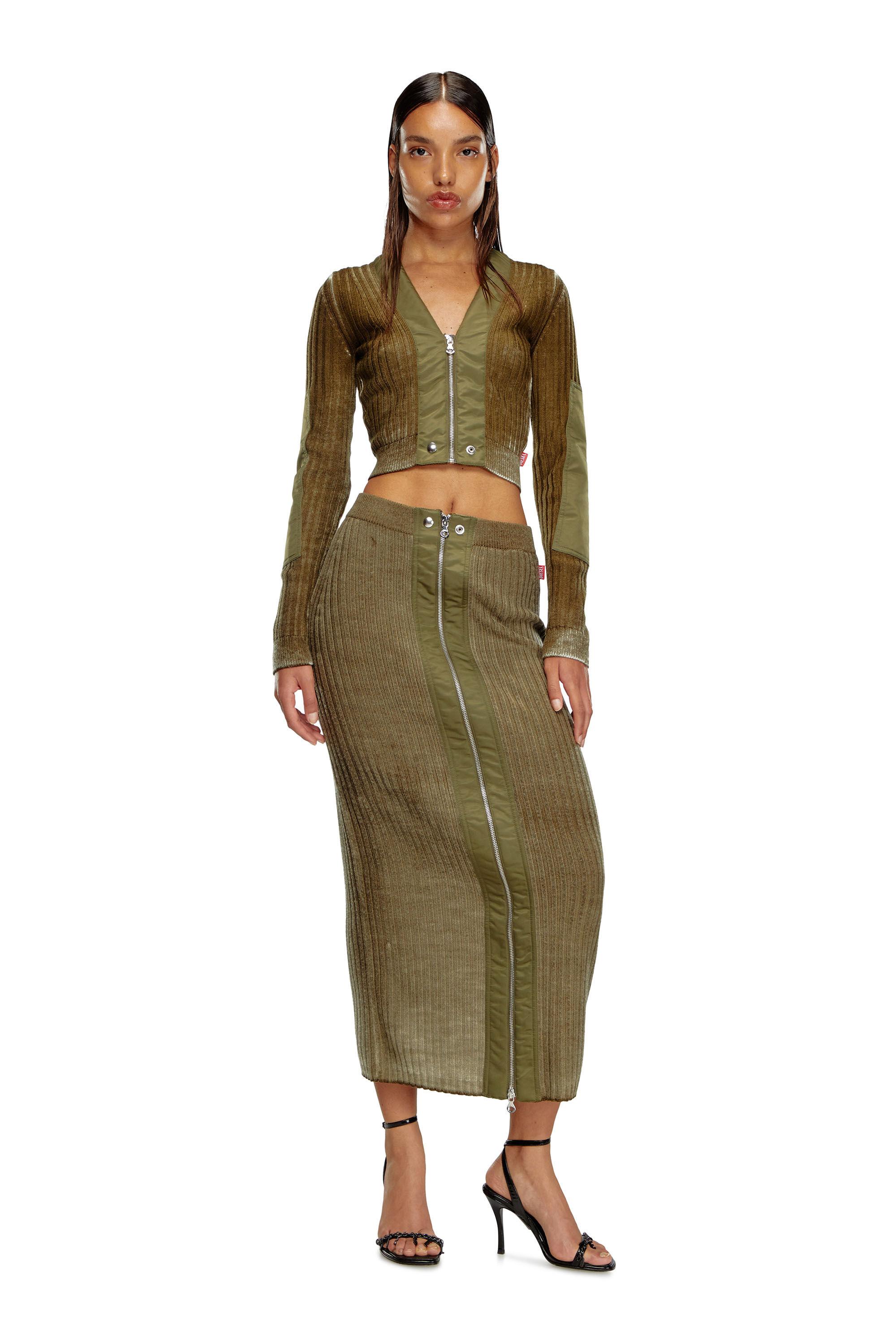 Diesel - M-ASERA, Femme Cardigan crop en laine avec bordures en nylon in Vert - Image 1