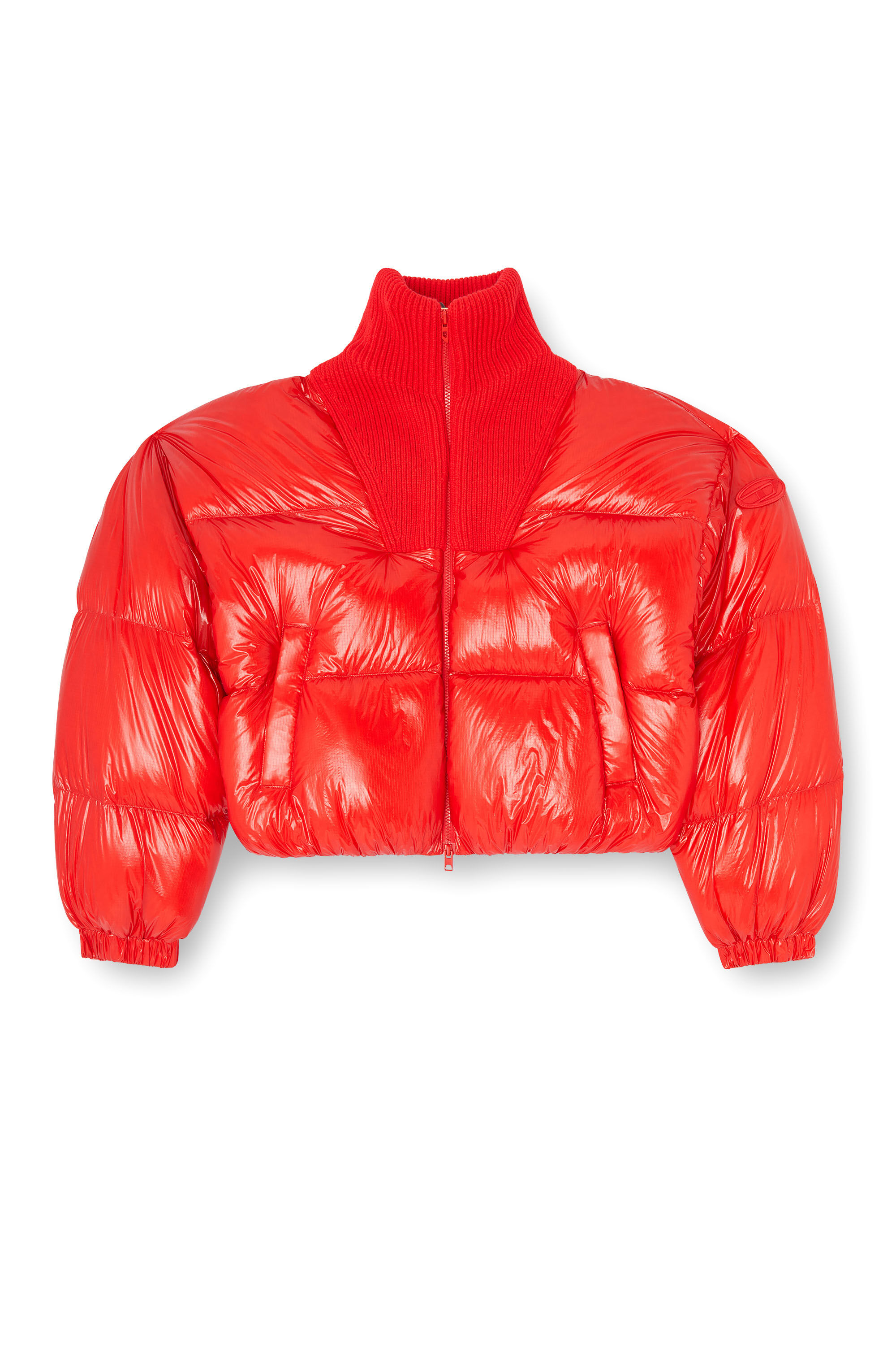 Diesel - W-ARRIOR, Piumino down in ripstop con collo a maglia Donna in Rosso - 2