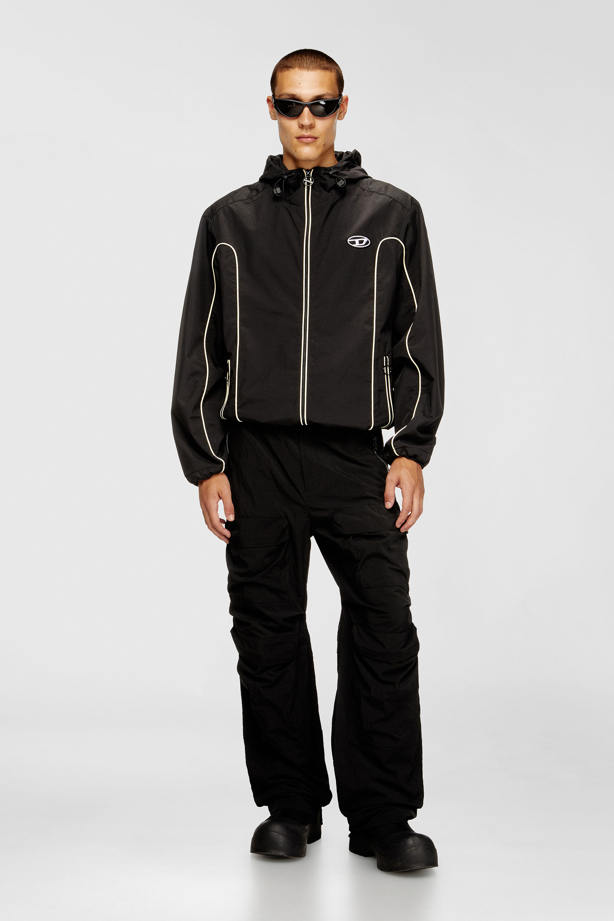 Diesel - J-HIVES, Herren Windjacke mit Kontrastpaspelierung in Schwarz - 1