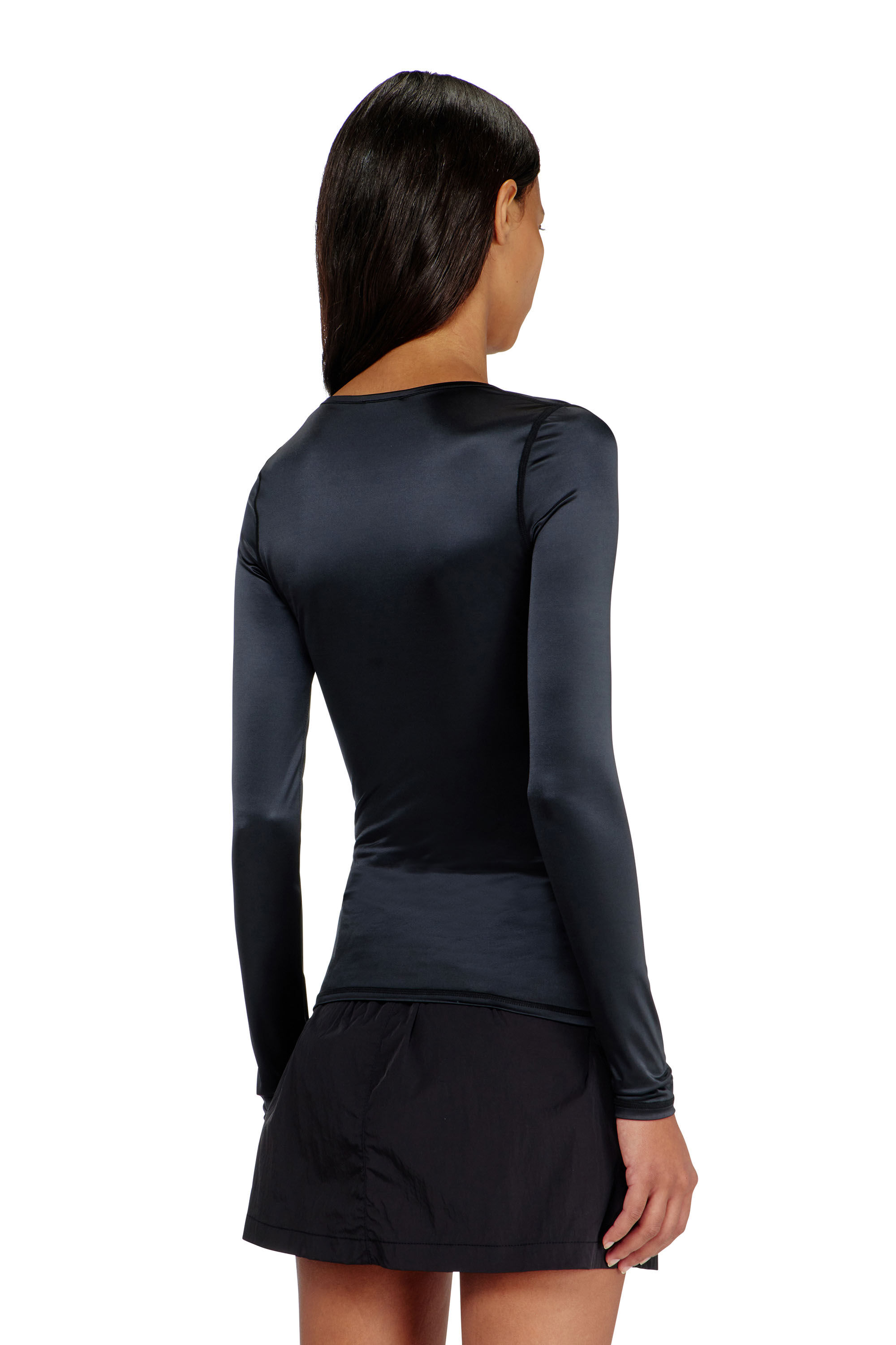 Diesel - T-ELPHIN-LS, Damen Nylon slim top mit Rundhalsausschnitt und Logo Oval D Stickerei in Schwarz - 4
