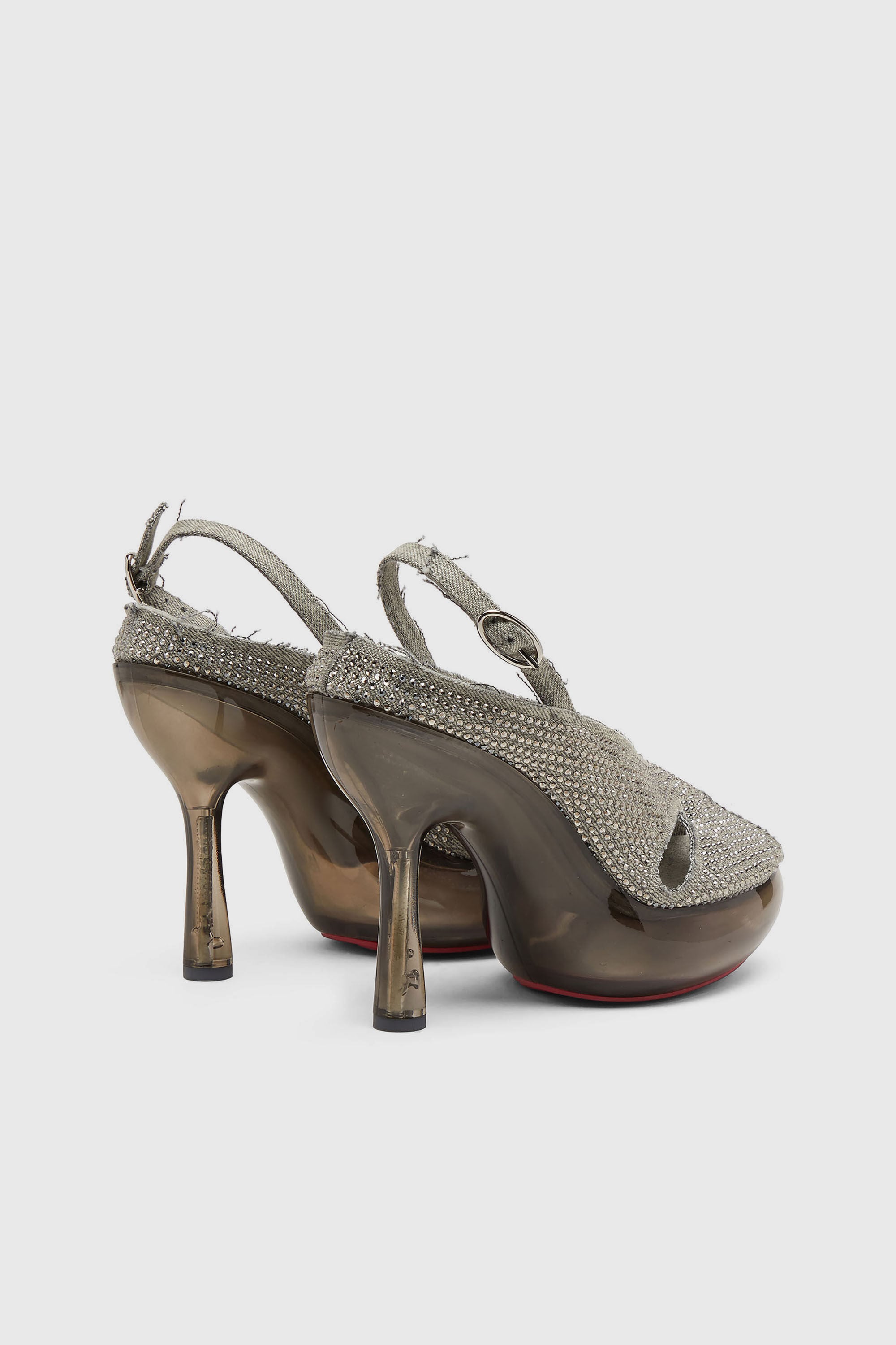 Diesel - D-LAKE PLATFORM SDL, D-Lake-Sandali platform in denim con strass e plexiglass Donna in Grigio - 3