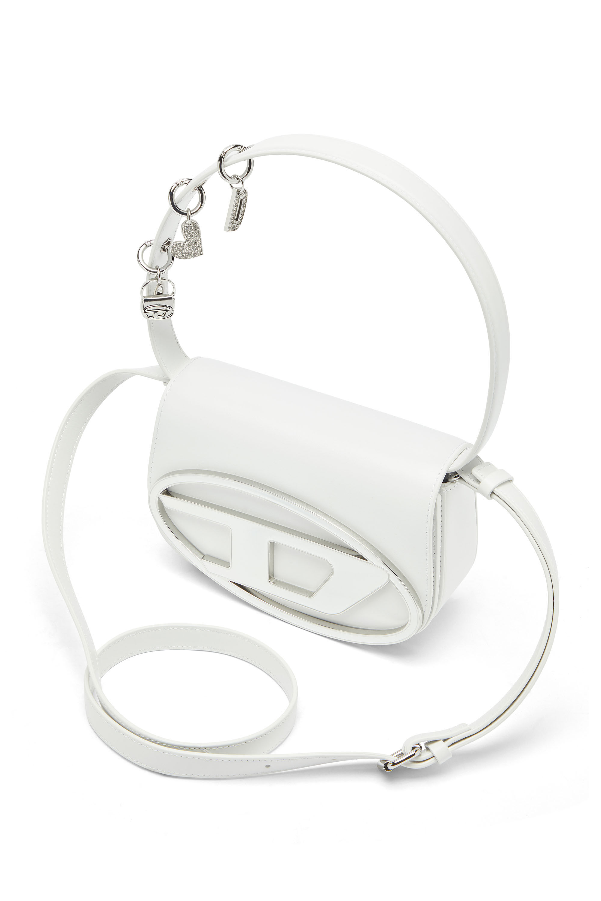 Diesel - 1DR, 1DR - Sac iconique &agrave; bandouli&egrave;re en cuir avec breloques poign&eacute;e Femme in Blanc - 5