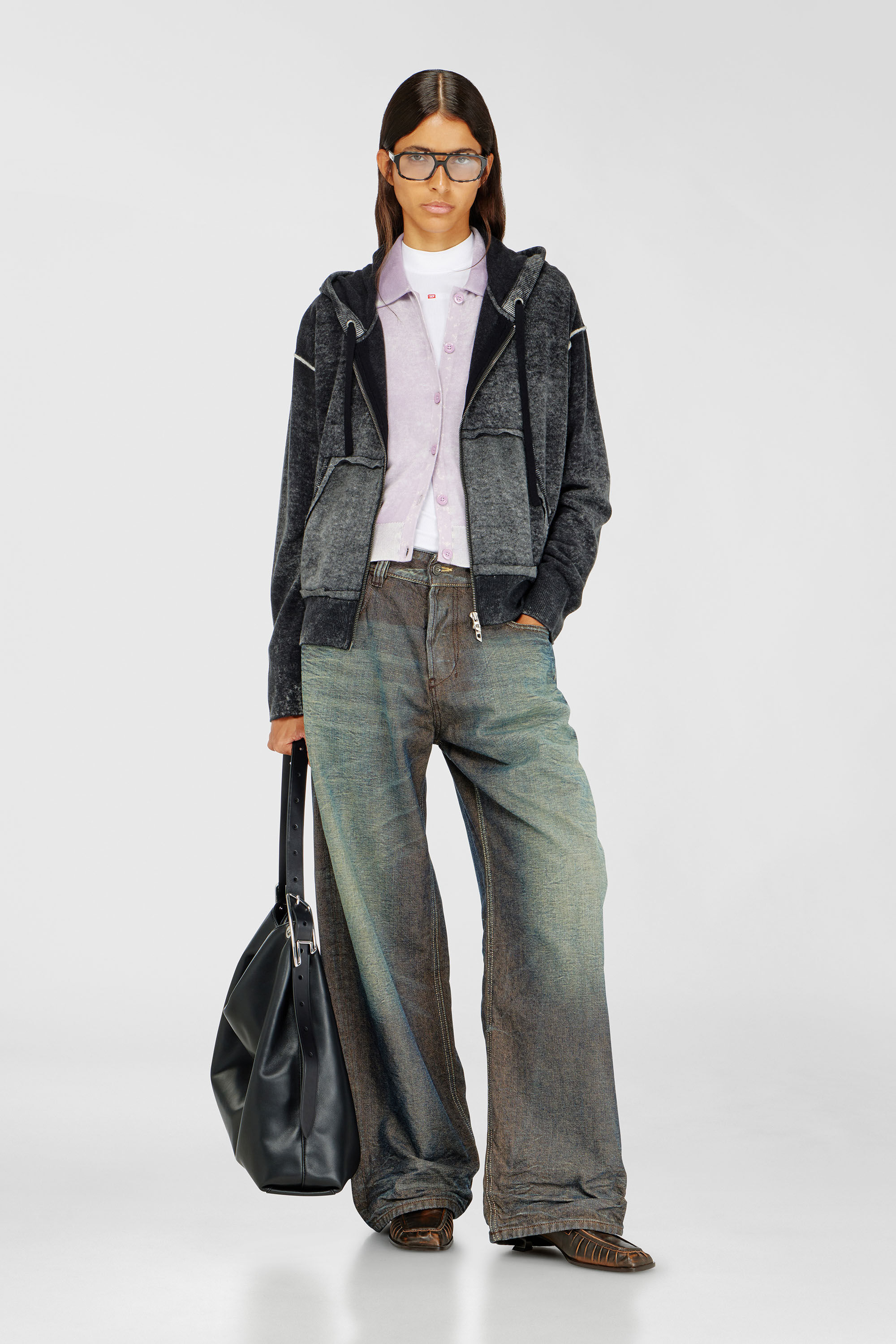 Diesel - M-HERMINE, Cardigan con cappuccio in lana con stampa interna Donna in Multicolor - 1