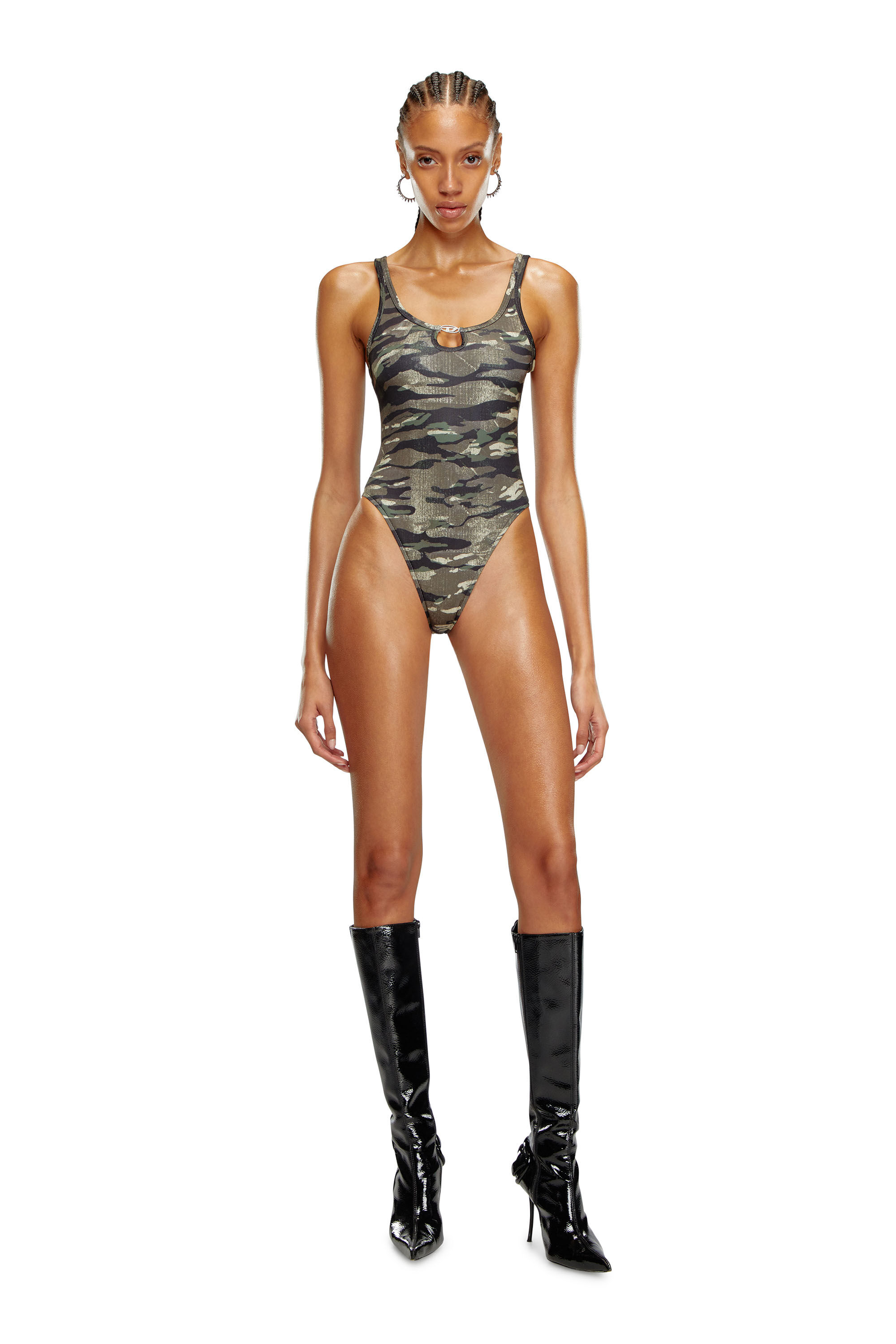 Diesel - BFSW-UT-BODY, Femme Maillot de bain côtelé avec imprimé camouflage in Vert - Image 2