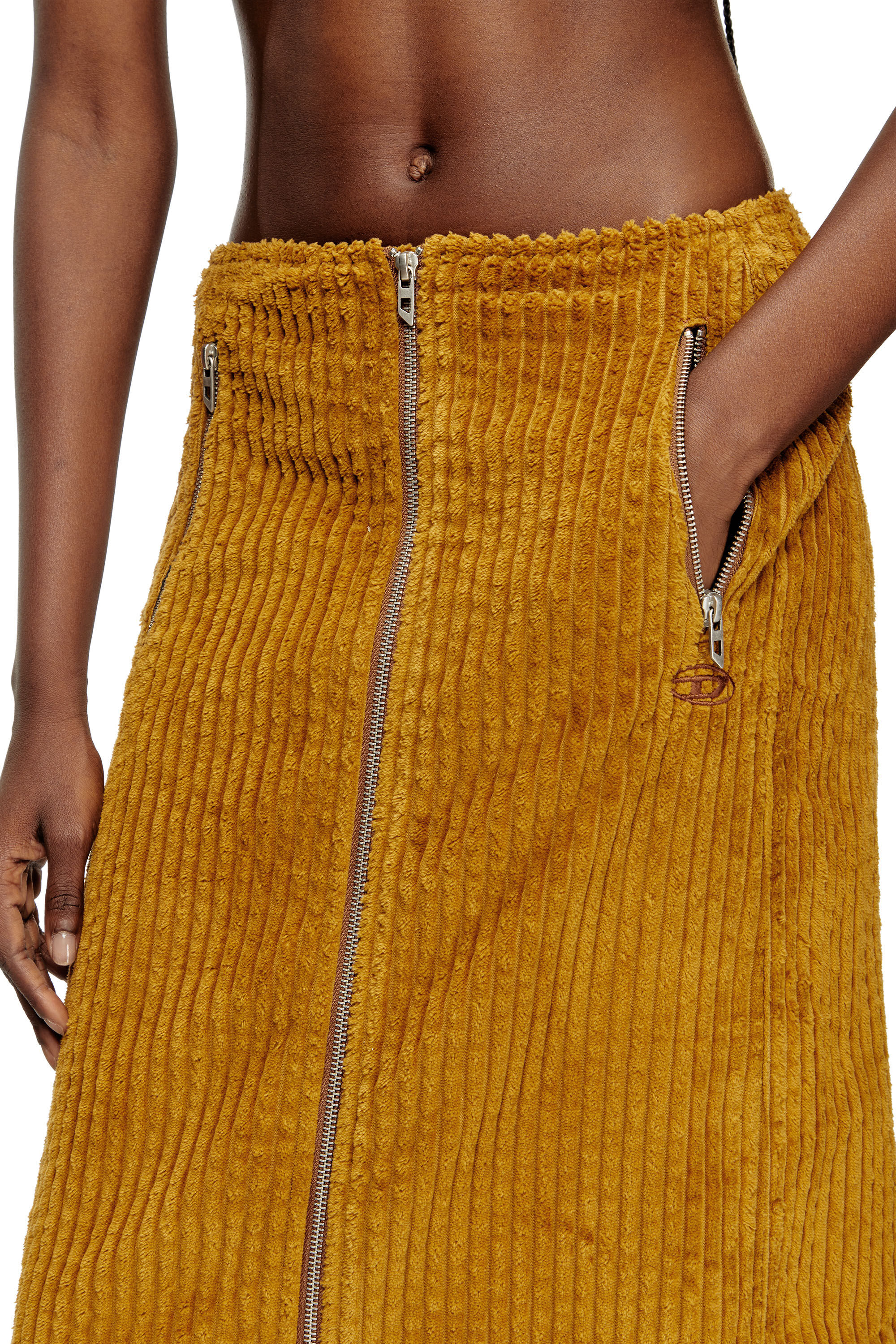 Diesel - O-LLIPOP, Gonna midi in cotone con zip Donna in Marrone - 5