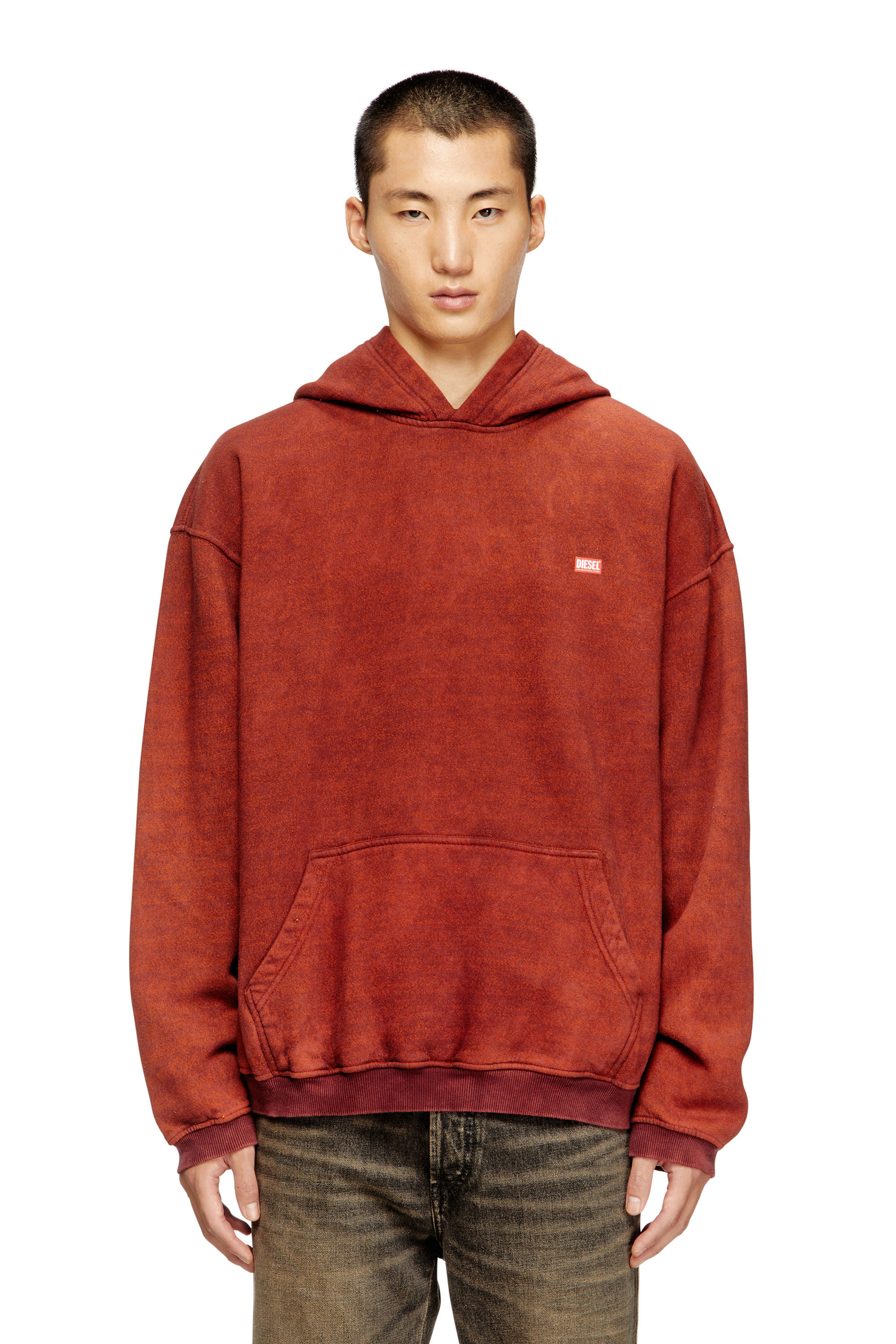 Diesel - S-KAI, Hoodie in cotone con tasca a marsupio Uomo in Marrone - 3
