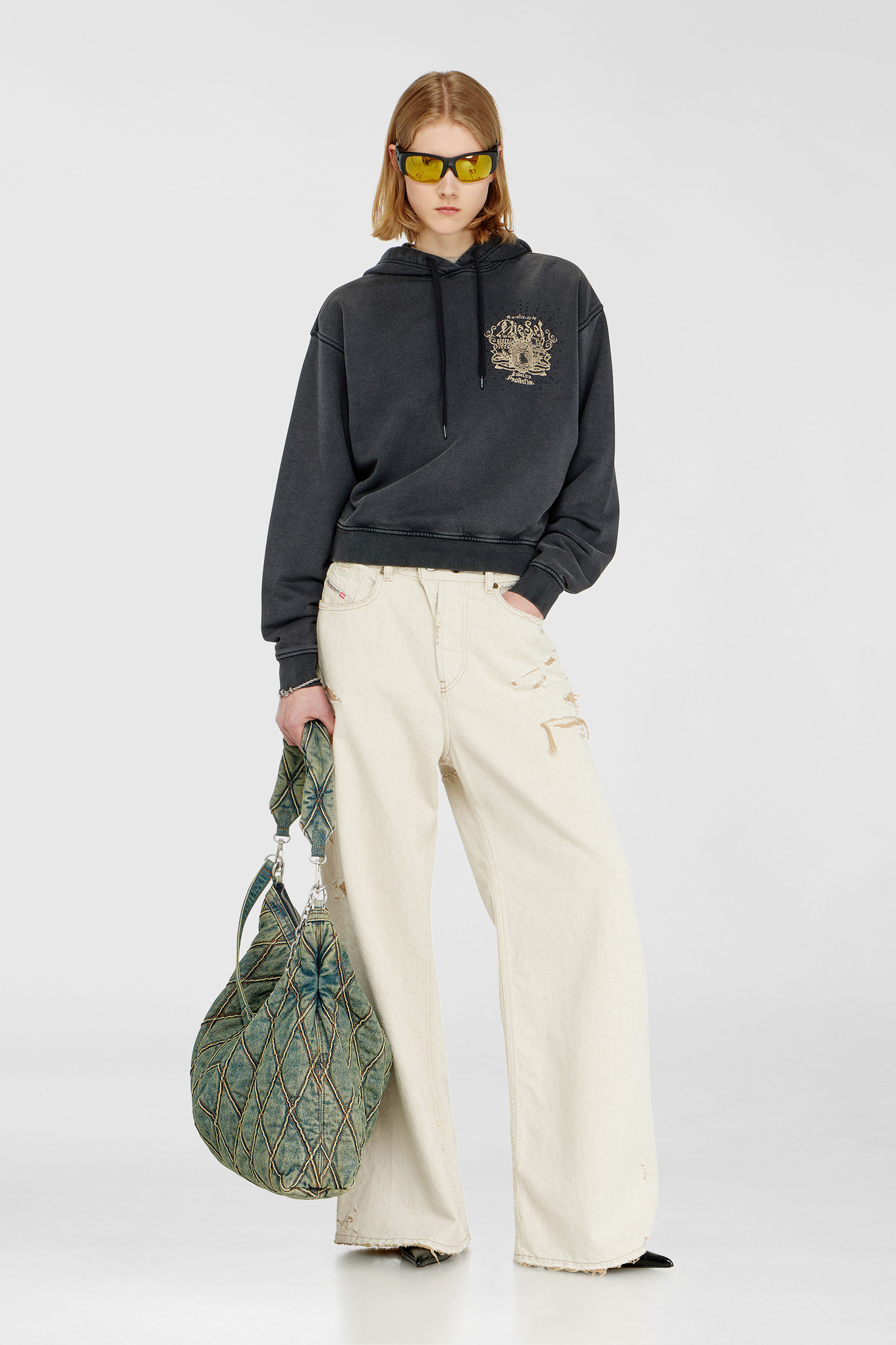 Diesel - F-PHOENY, Felpa con cappuccio con stampe e applicazioni di strass Donna in Nero - 1