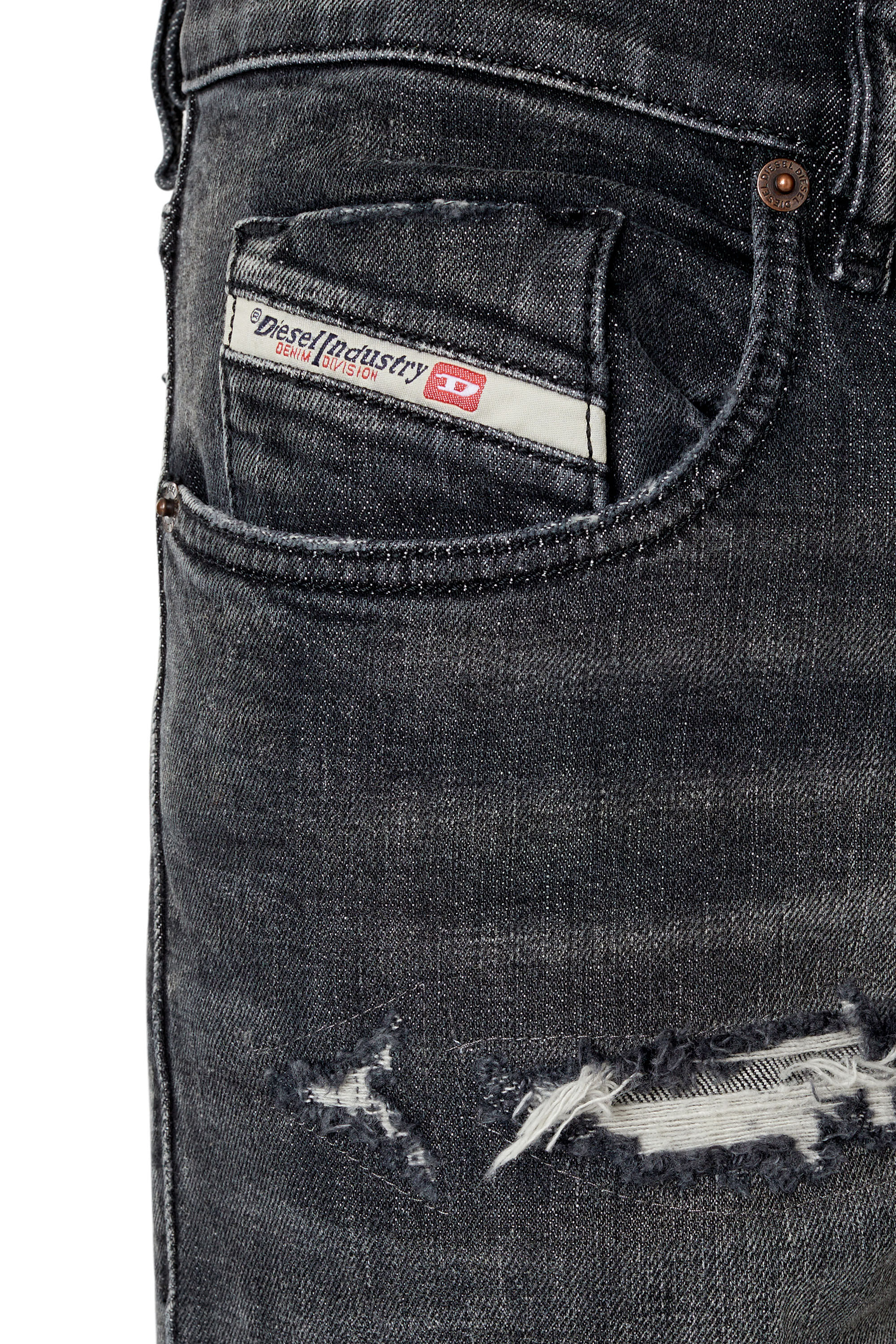 Diesel - 2019 D-Strukt 09F07 Slim Jeans, Nero/Grigio scuro - Image 6