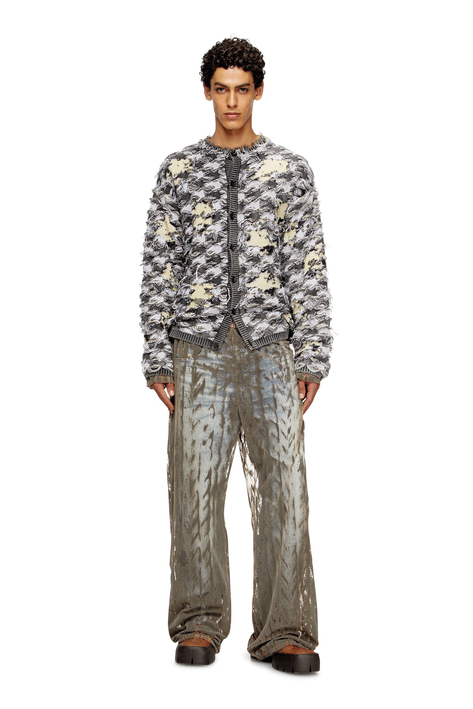 Diesel - K-VALBOR, Cardigan in jaquard dévoré con motivo a quadri Uomo in Multicolor - 1