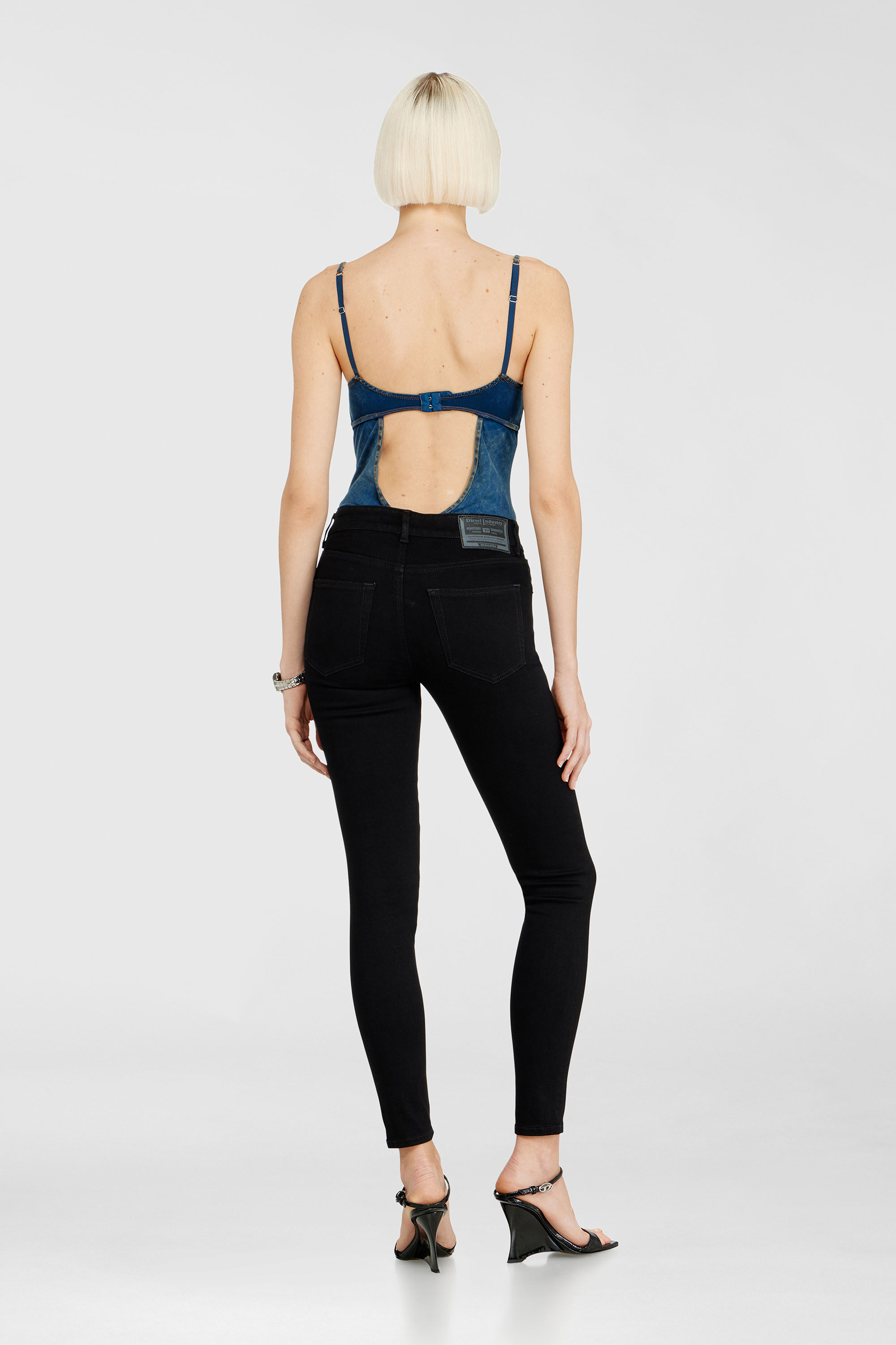 Diesel - Skinny Jeans 2017 Slandy 069EF Donna, Nero/Grigio scuro - Image 3