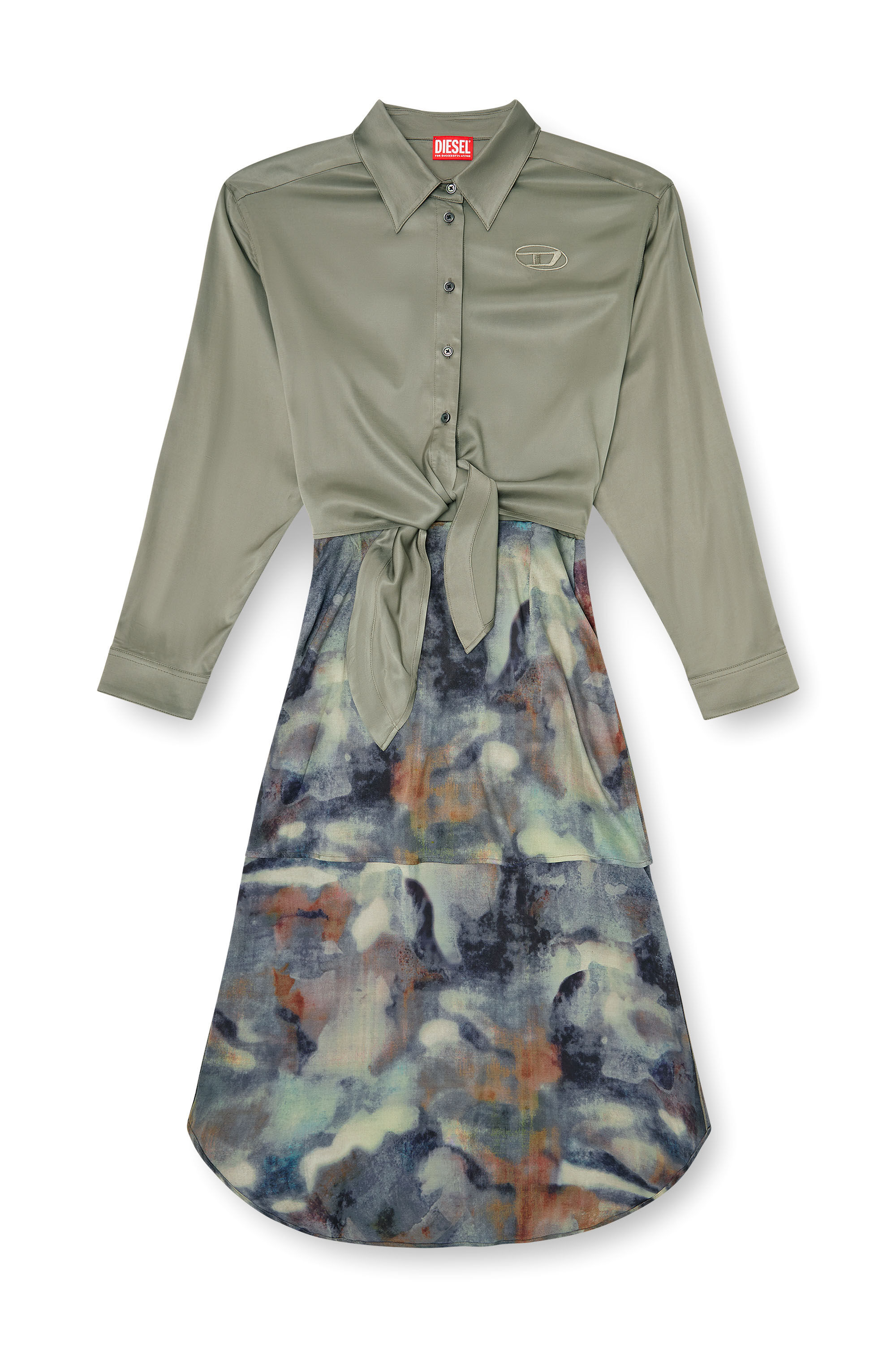 Diesel - D-ELTA, Damen Satiniertes Midikleid mit geknotetem Oberteil in Blau/Gr&uuml;n - 2