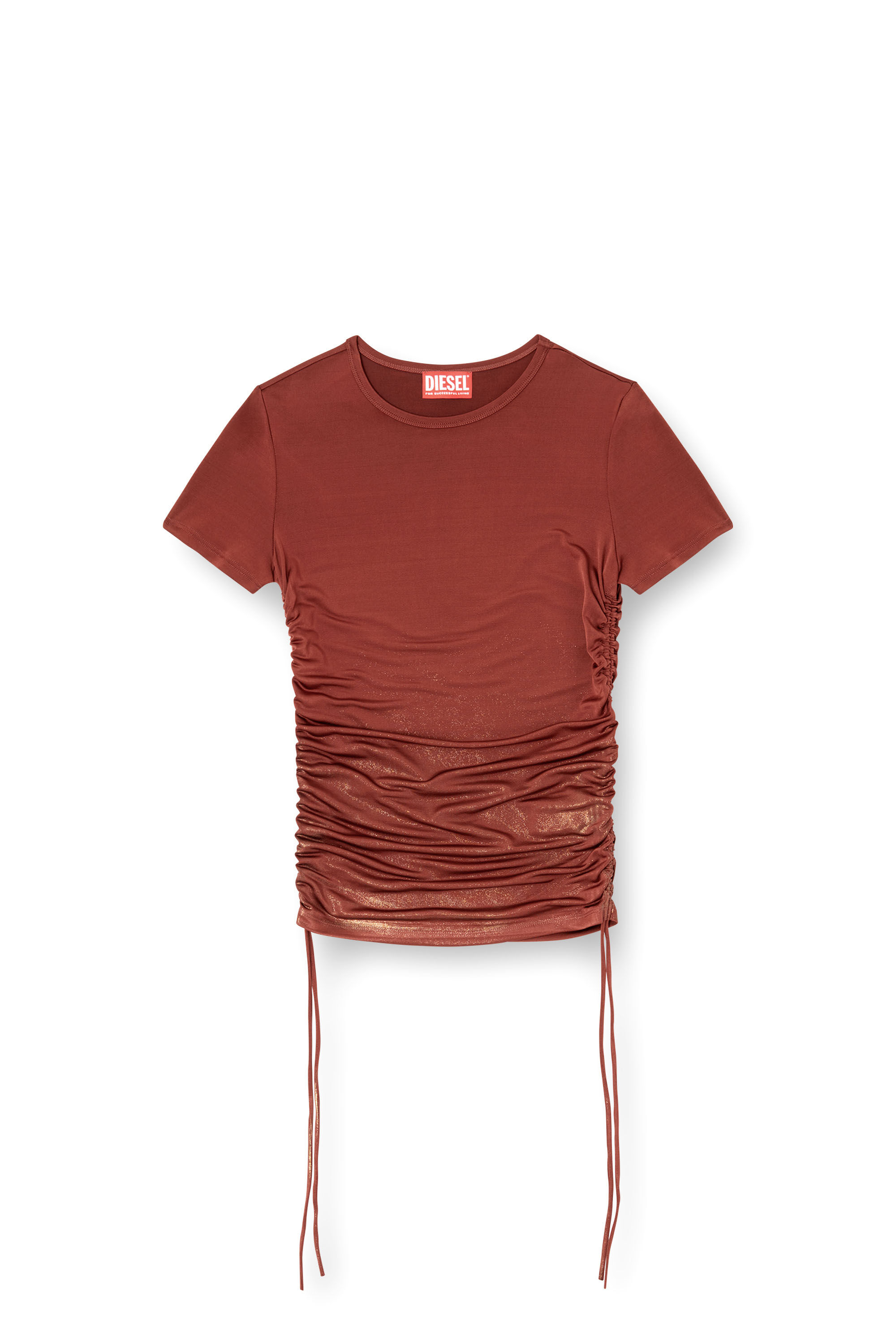 Diesel - T-REY, Damen Jersey-Top mit Kordelzug an den Seiten in Braun - 2