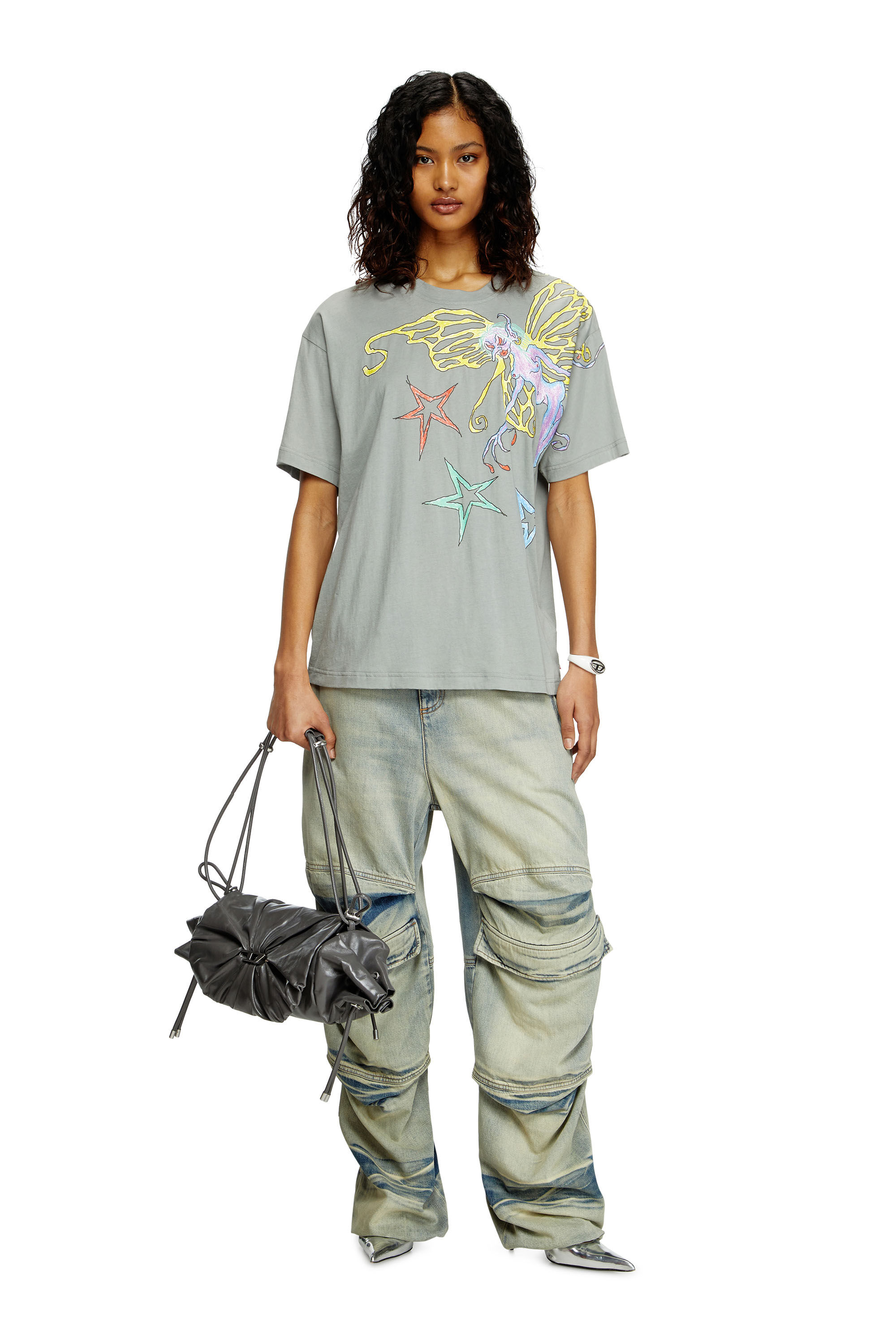 Diesel - T-BUXT-Q1, T-shirt con stampa grafica Donna in Grigio - 1