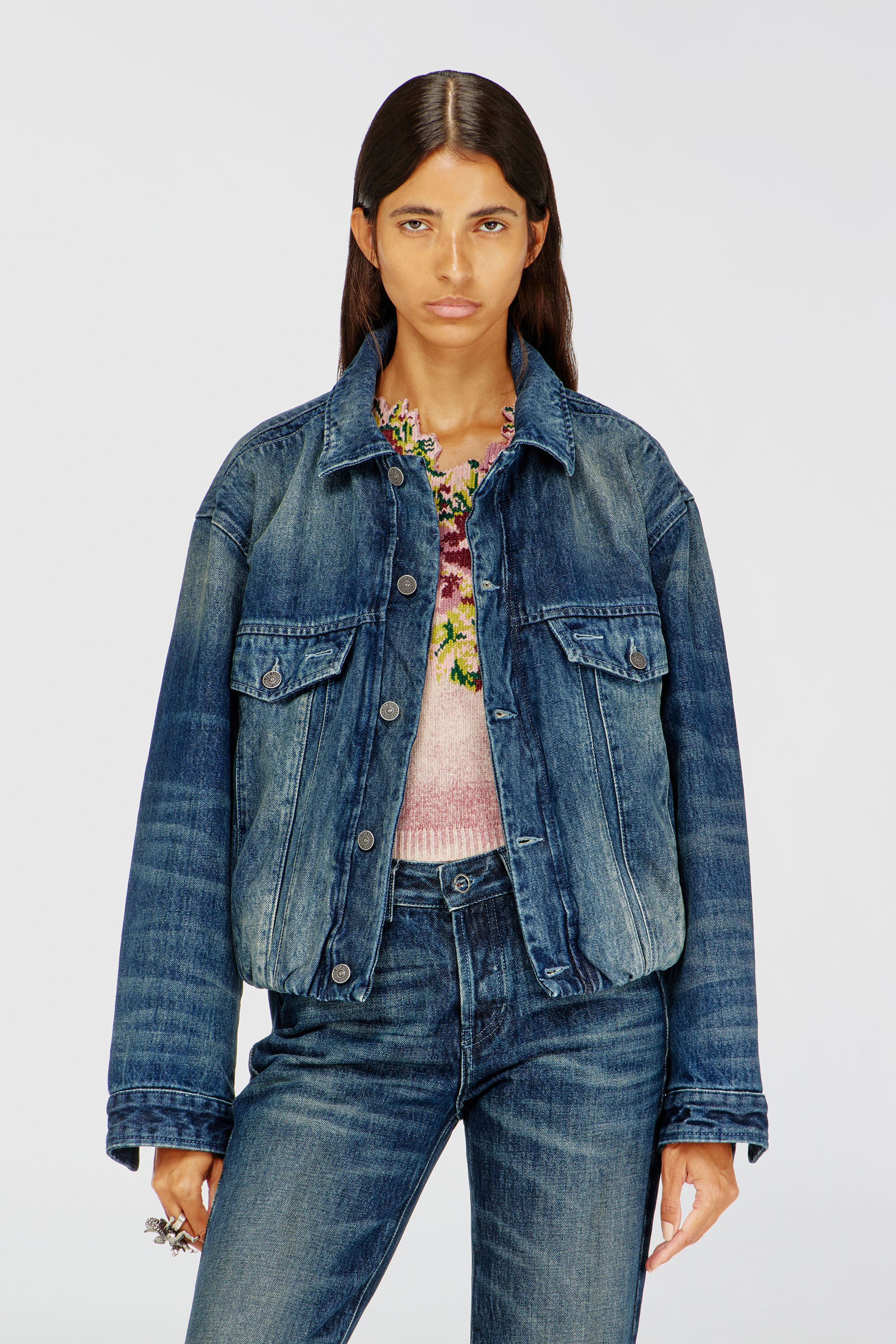 Diesel - DE-MORVI-FSJ, Giacca trucker elasticizzata in denim Donna in Blu - 3