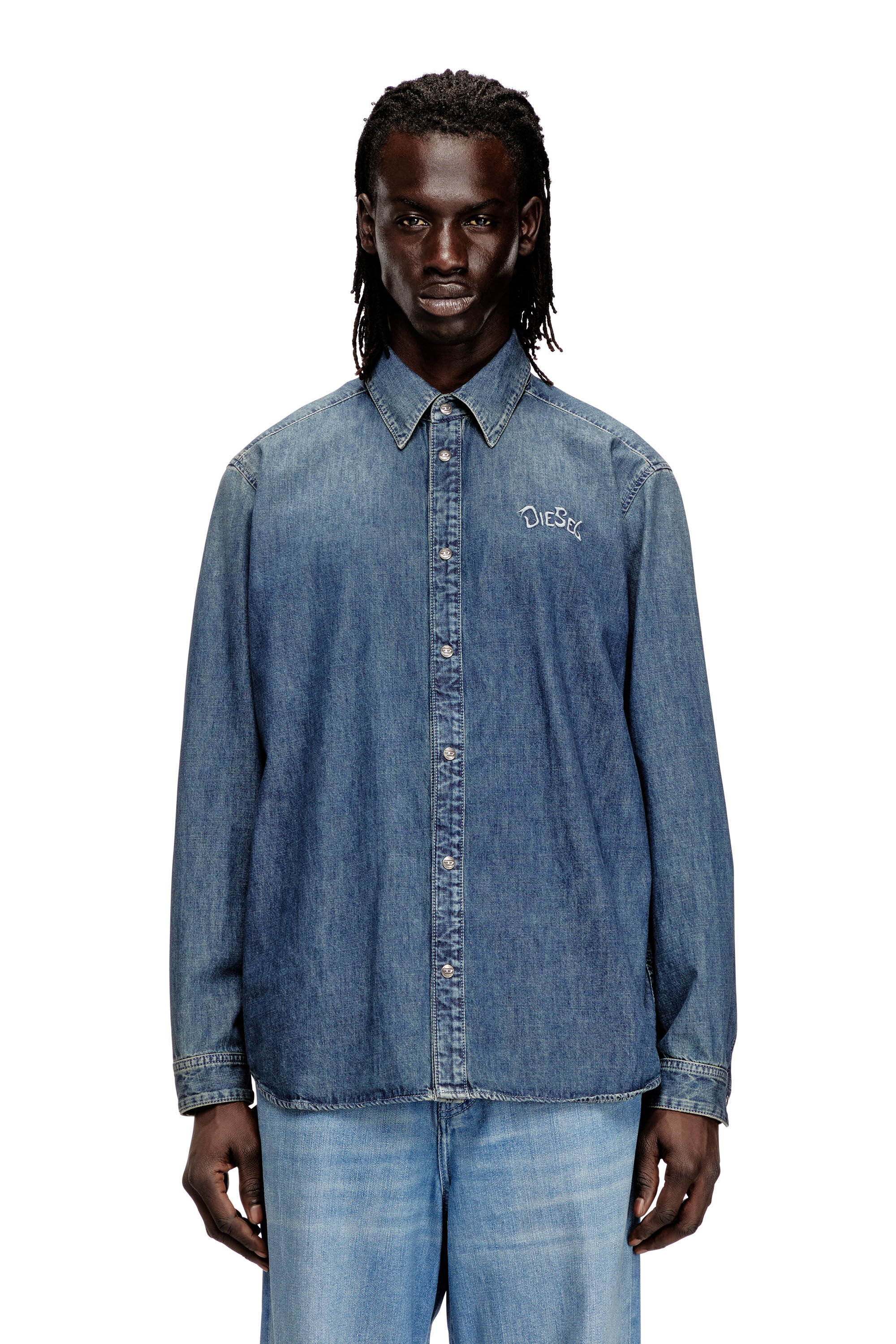 Diesel - D-SIMPLY-S15, Chemise en denim avec emblème brodé Homme in Bleu - 3