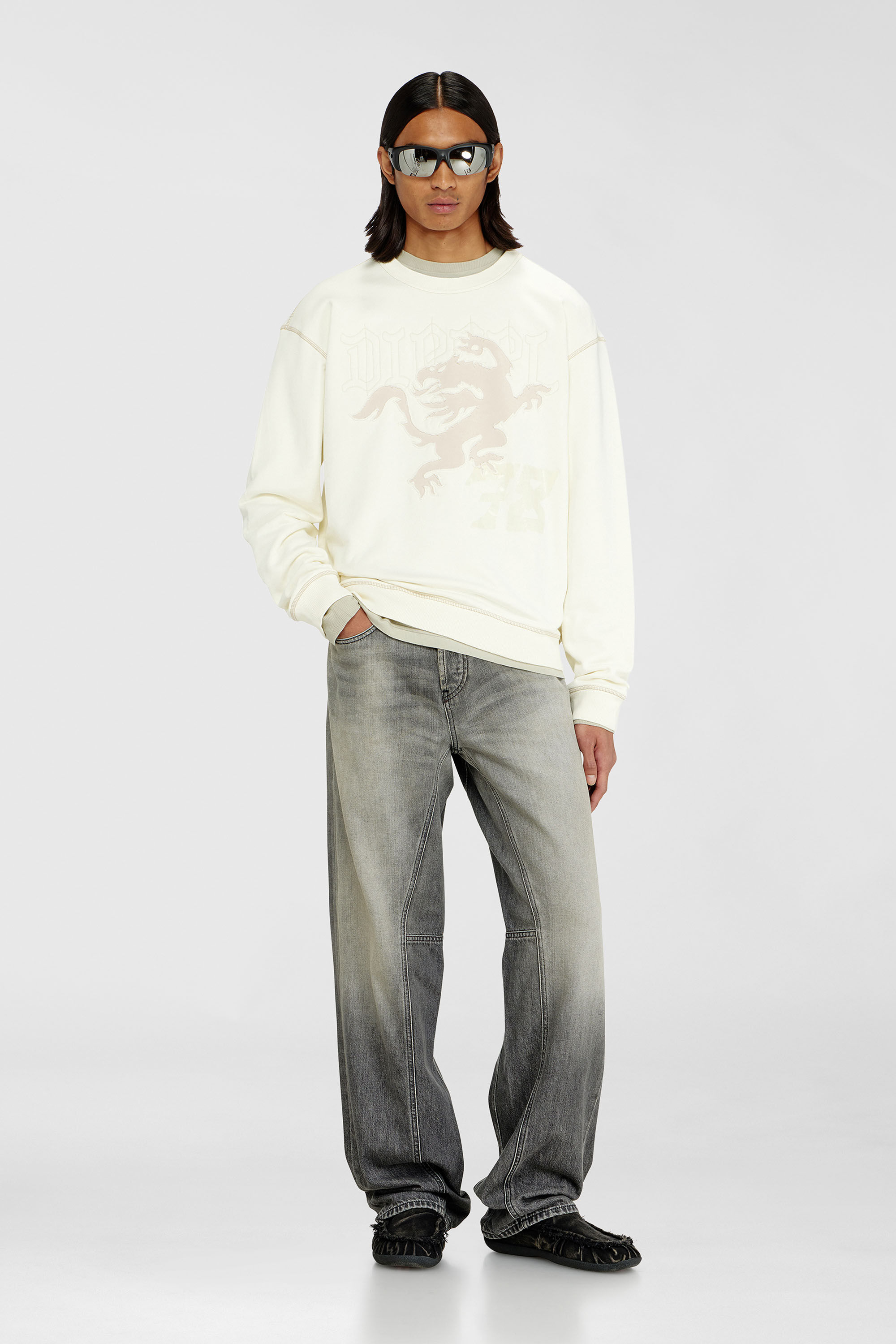 Diesel - S-NORM-AA3, Sweat-shirt avec broderie et imprim&eacute; Homme in Blanc - 1