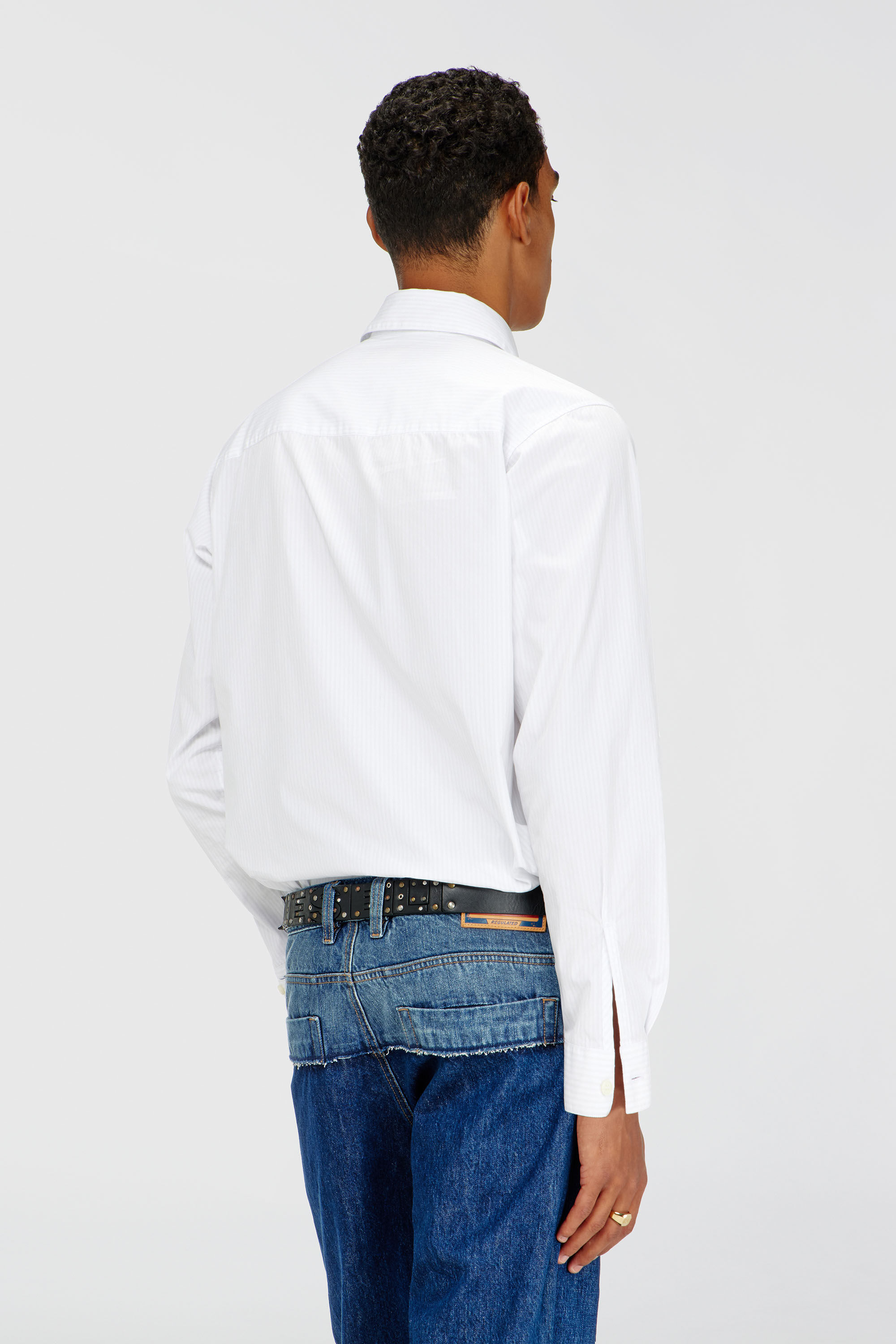 Diesel - S-SIMPLY-NA-DNAN, Man's Striped shirt in cotton with D embroidery in White - 4