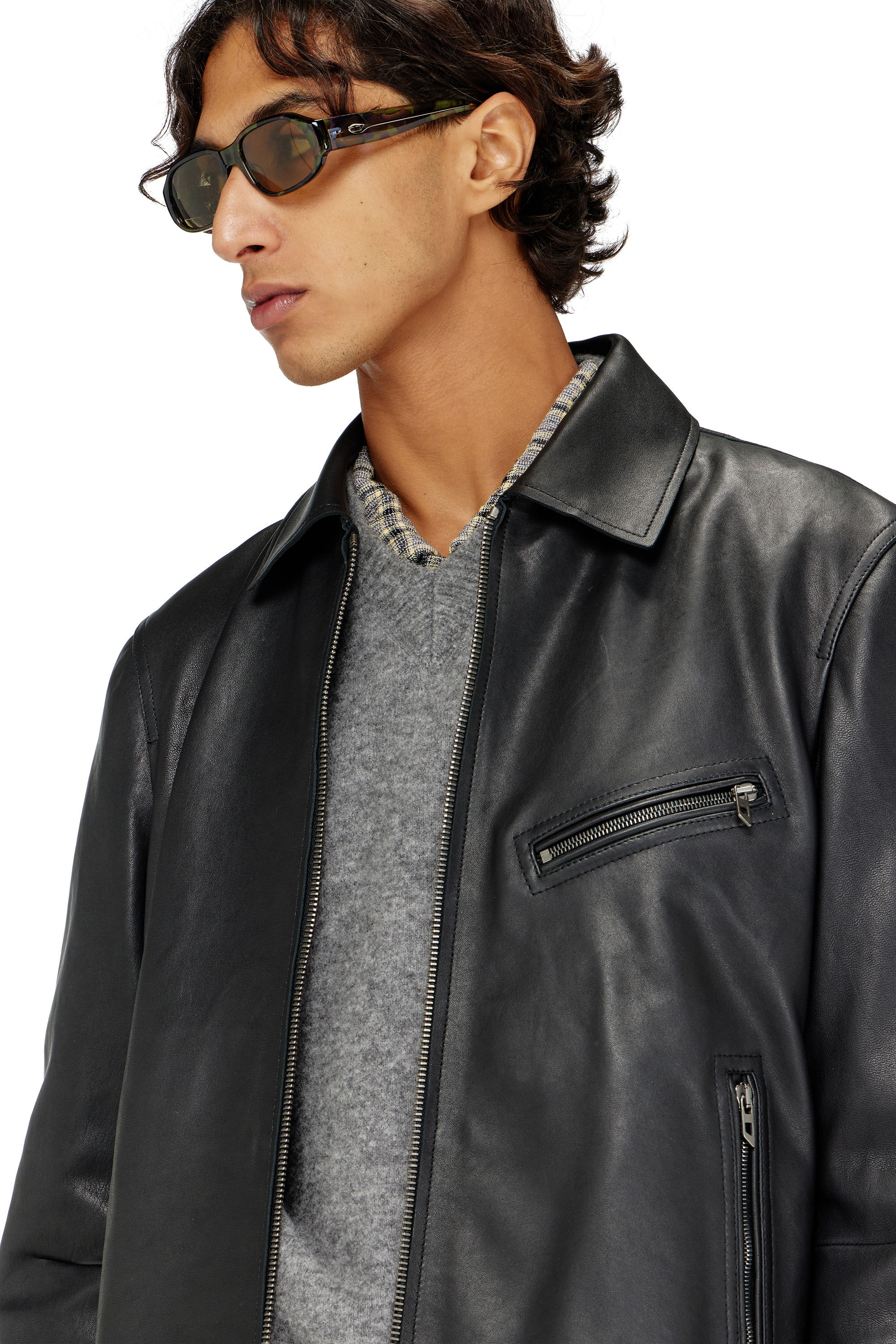 Diesel - L-KORN-A, Veste en cuir avec Oval D emboss&eacute; Homme in Noir - 5