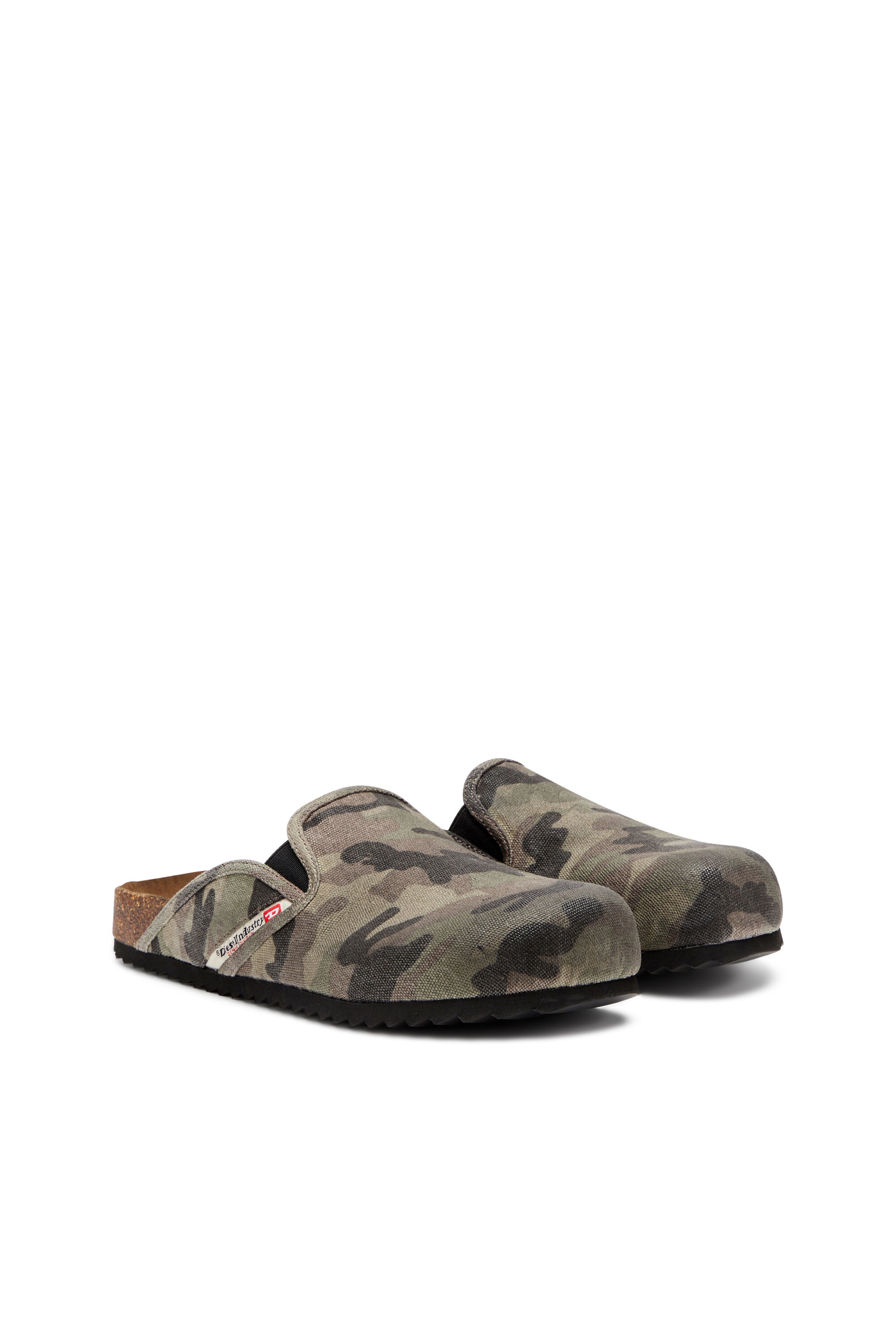 Diesel - D-WOODSTOCK SLIP-ON, D-Woodstock-Mules en toile avec imprimé camouflage Homme in Vert - 2