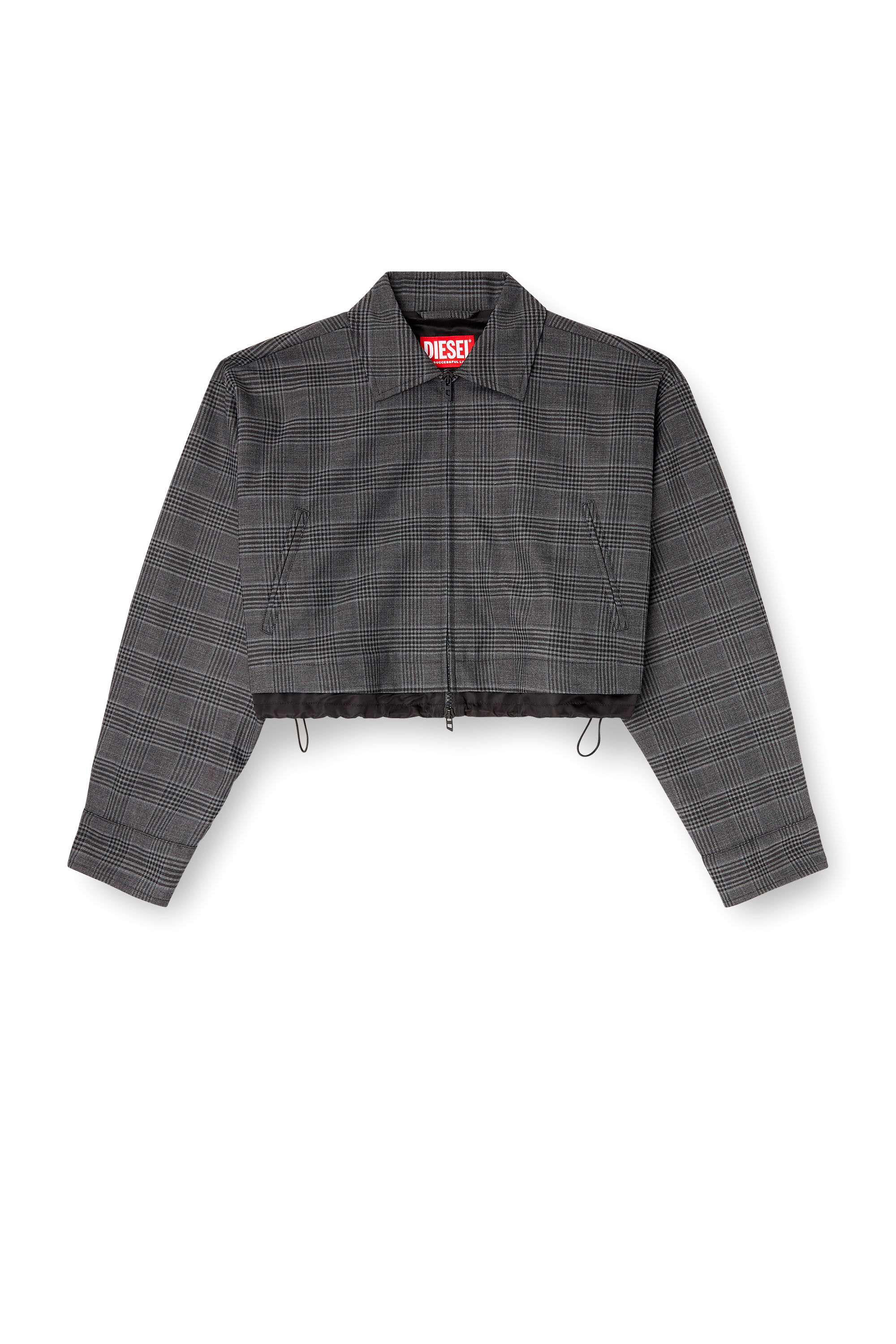 Diesel - J-TING-FEM, Giacca sportiva lunghezza cropped in misto lana Principe di Galles Donna in Nero - 2