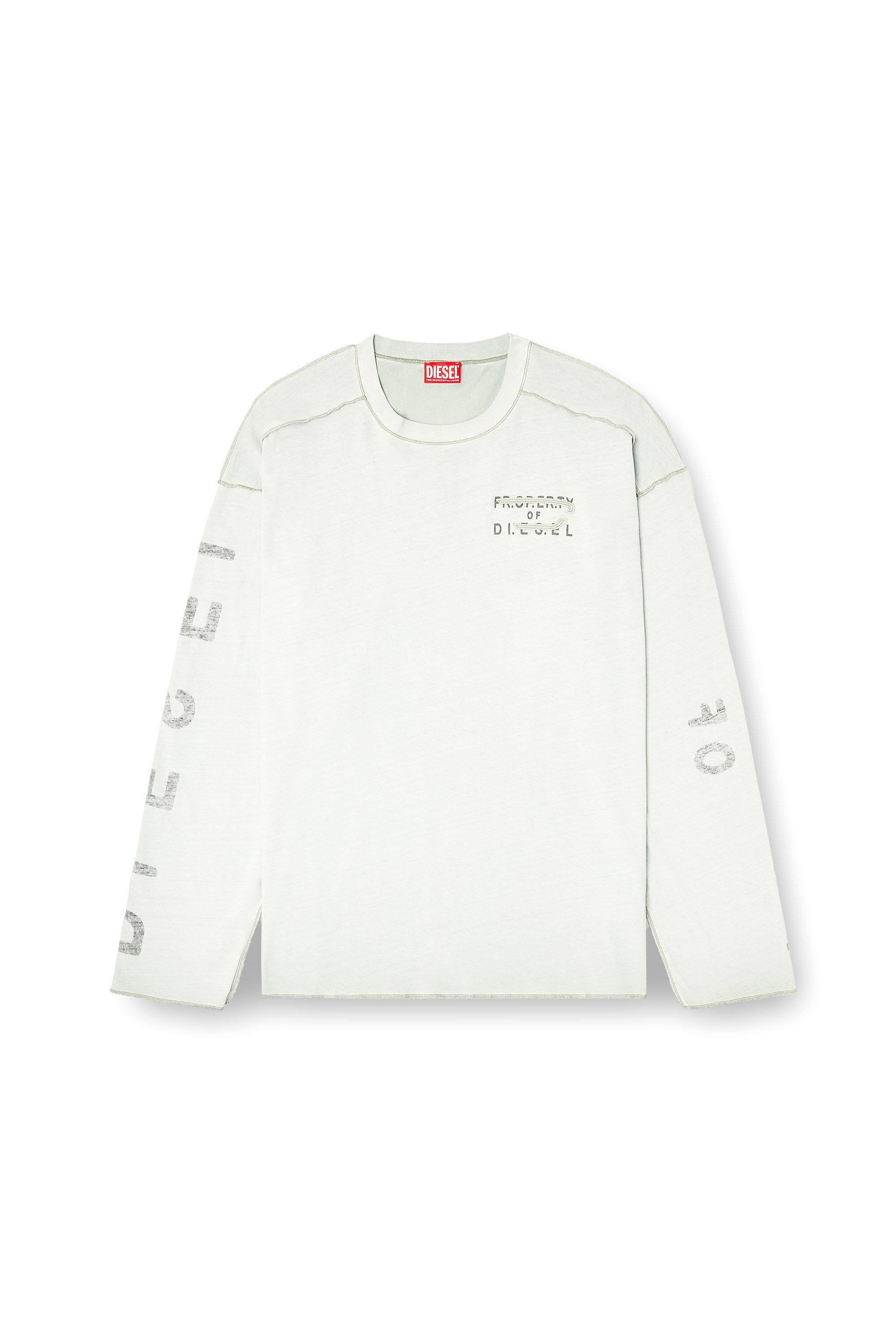 Diesel - T-LOOK-LS, Herren Locker geschnittenes Langarmshirt mit bedruckten &Auml;rmeln in Hellgrau - 2