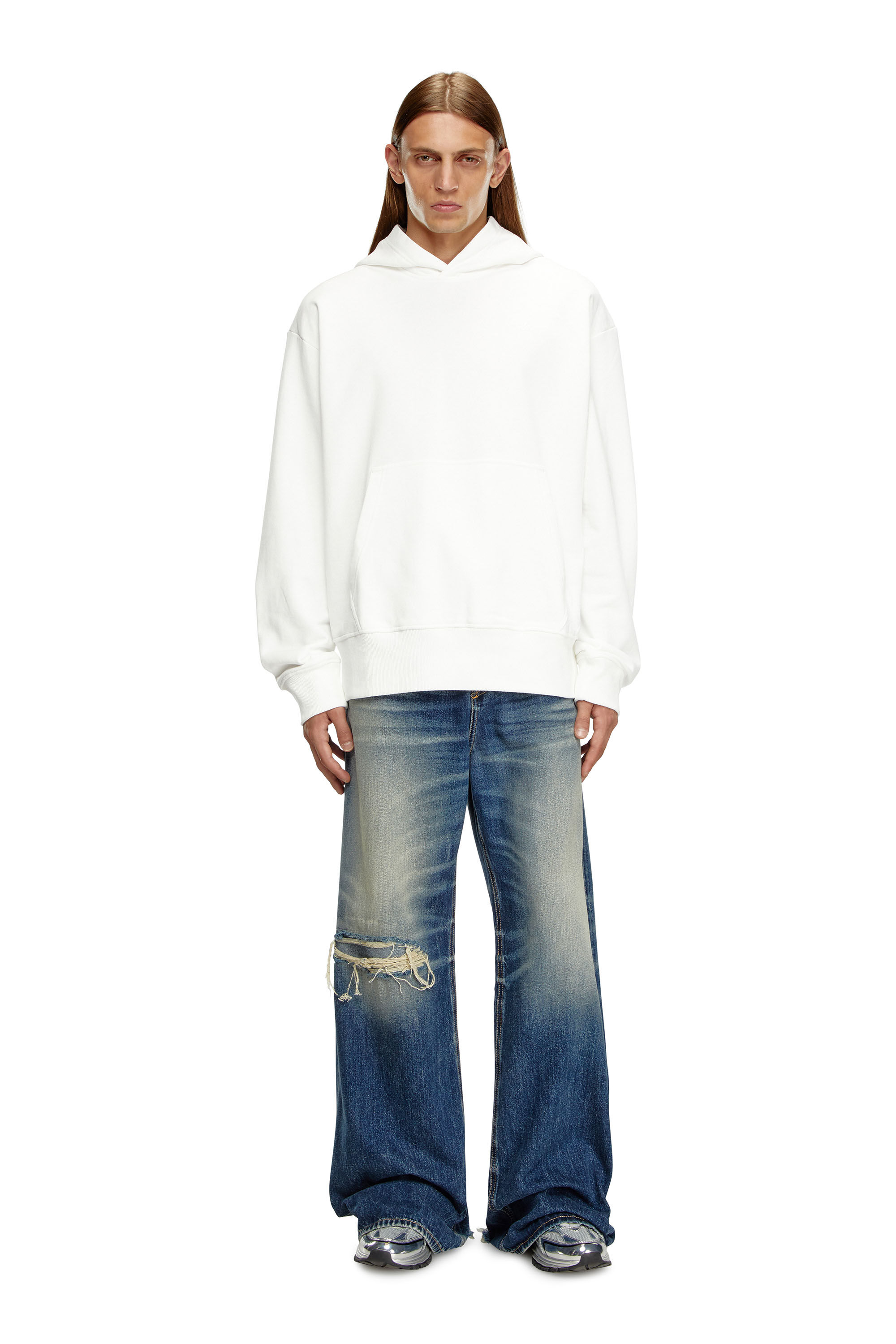 Diesel - S-MACS-HOOD-MEGOVAL-D, Homme Sweat-shirt à capuche avec logo brodé in Blanc - Image 1