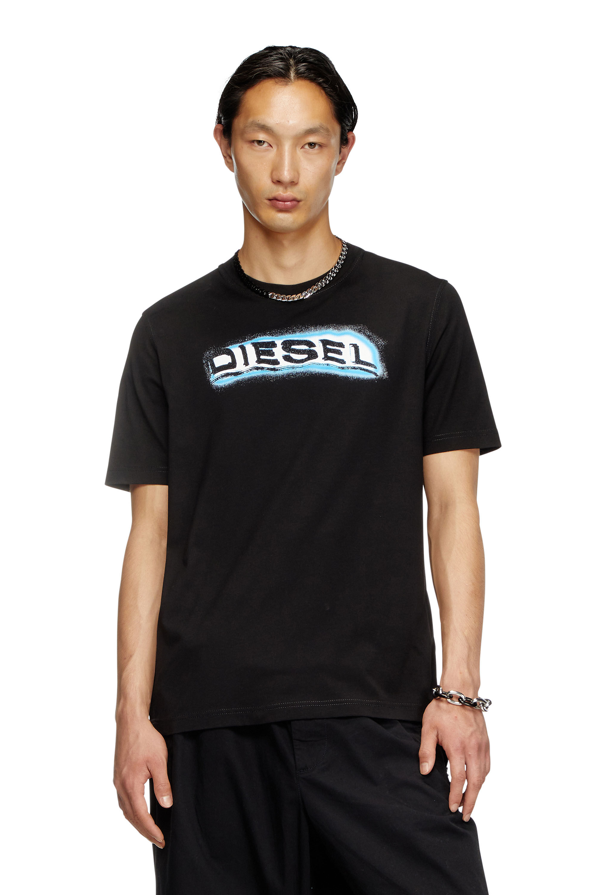 Diesel - T-ADJUST-R4, T-shirt avec logo imprimé bouffant Homme in Noir - 3