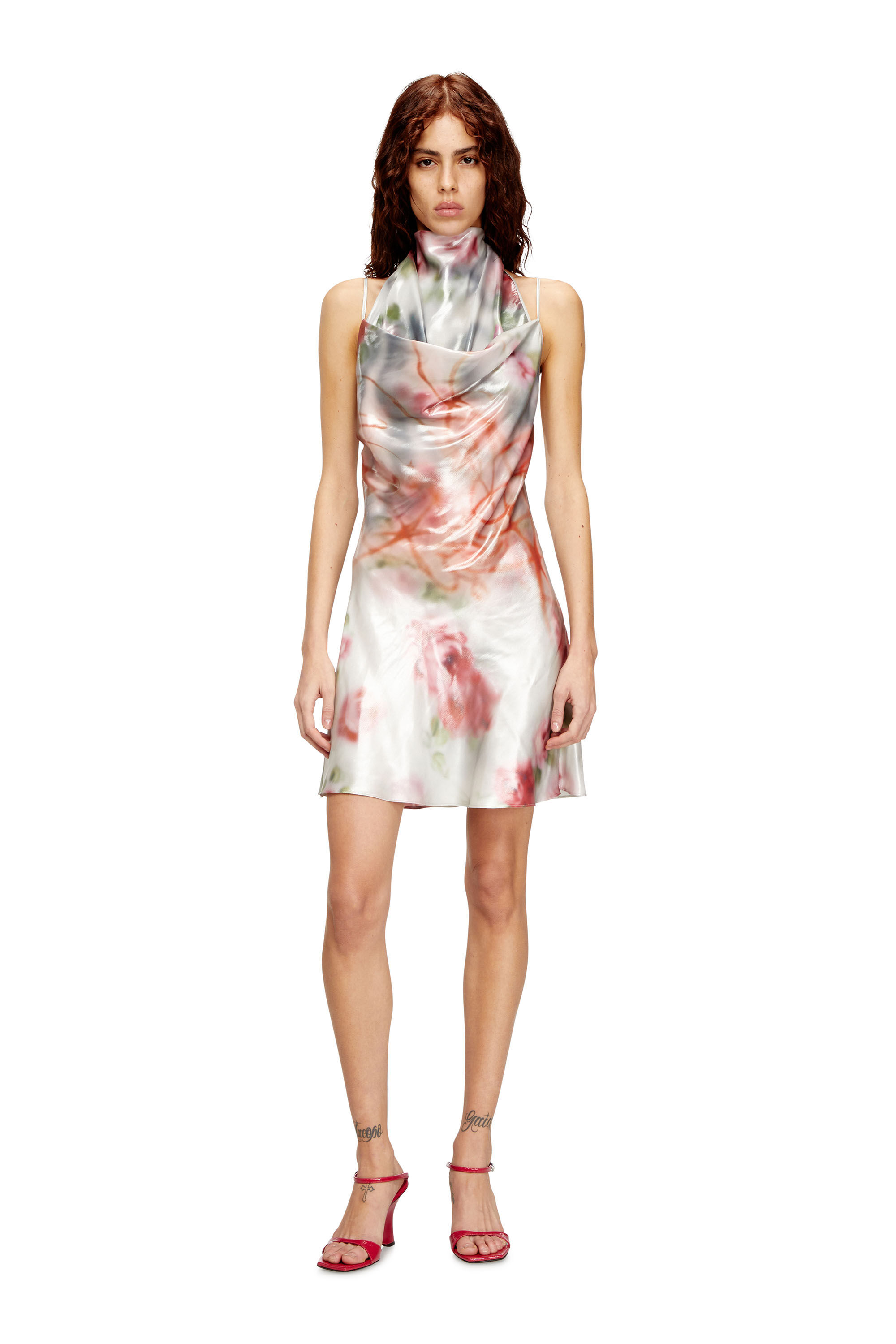 Diesel - D-EBRA-SHORT, Robe courte métallique avec imprimé de roses floues Femme in Polychrome - 2