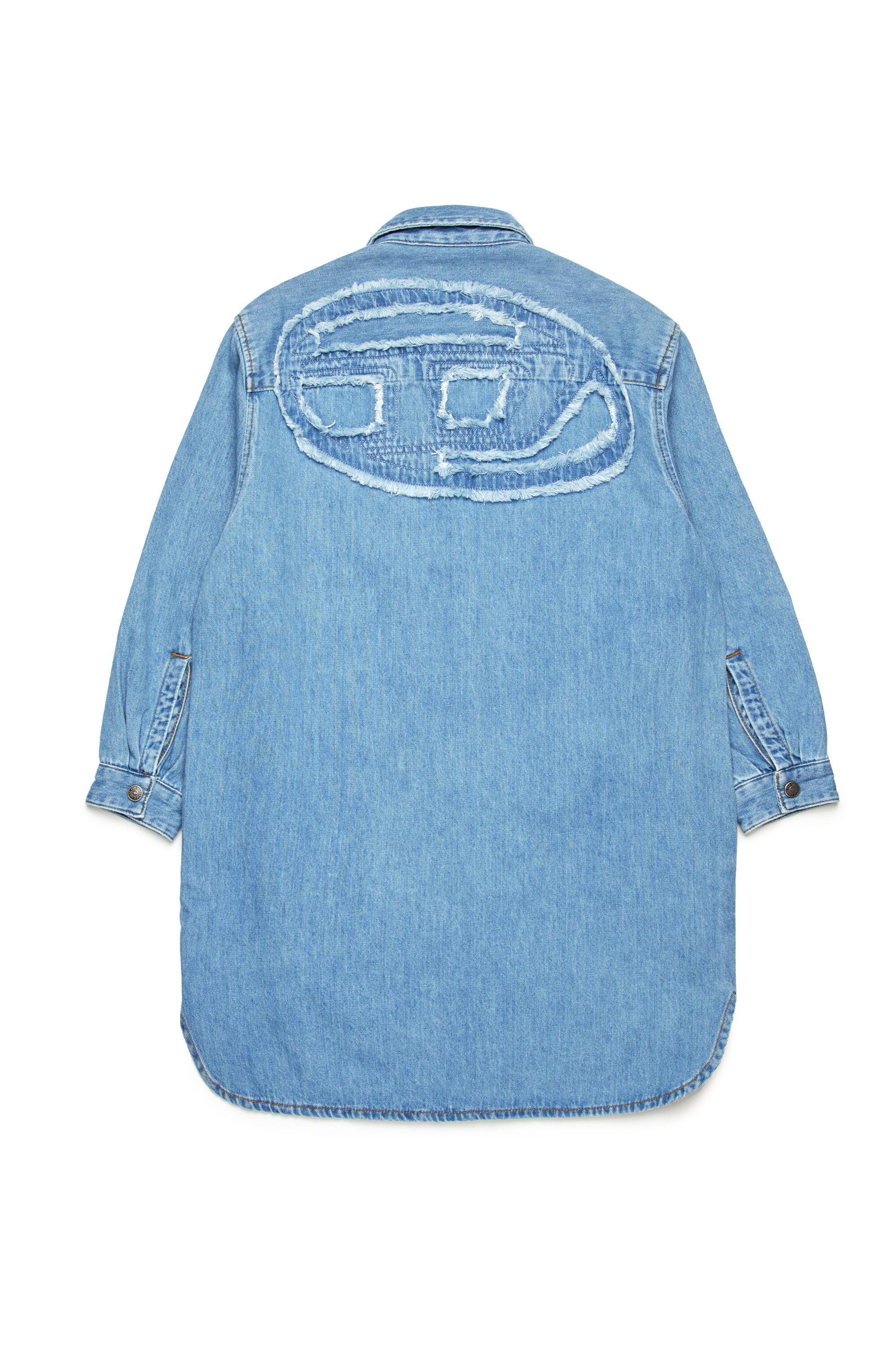 Diesel - DEBBLI, Abito chemisier in denim con logo Oval D sfrangiato Donna in Blu - 2