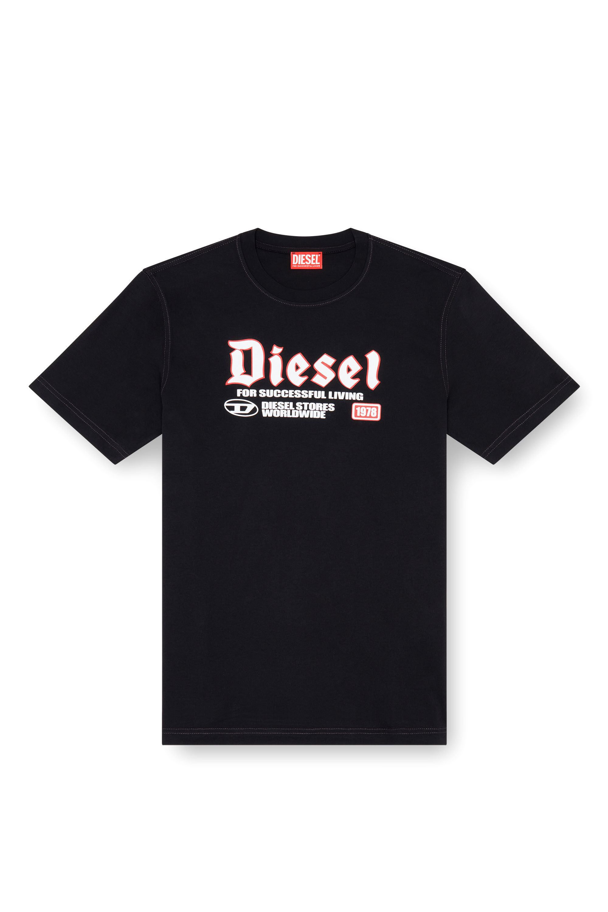 Diesel - T-ADJUST-K1, Herren T-Shirt mit aufgeflocktem Diesel-Print in Schwarz - Image 2