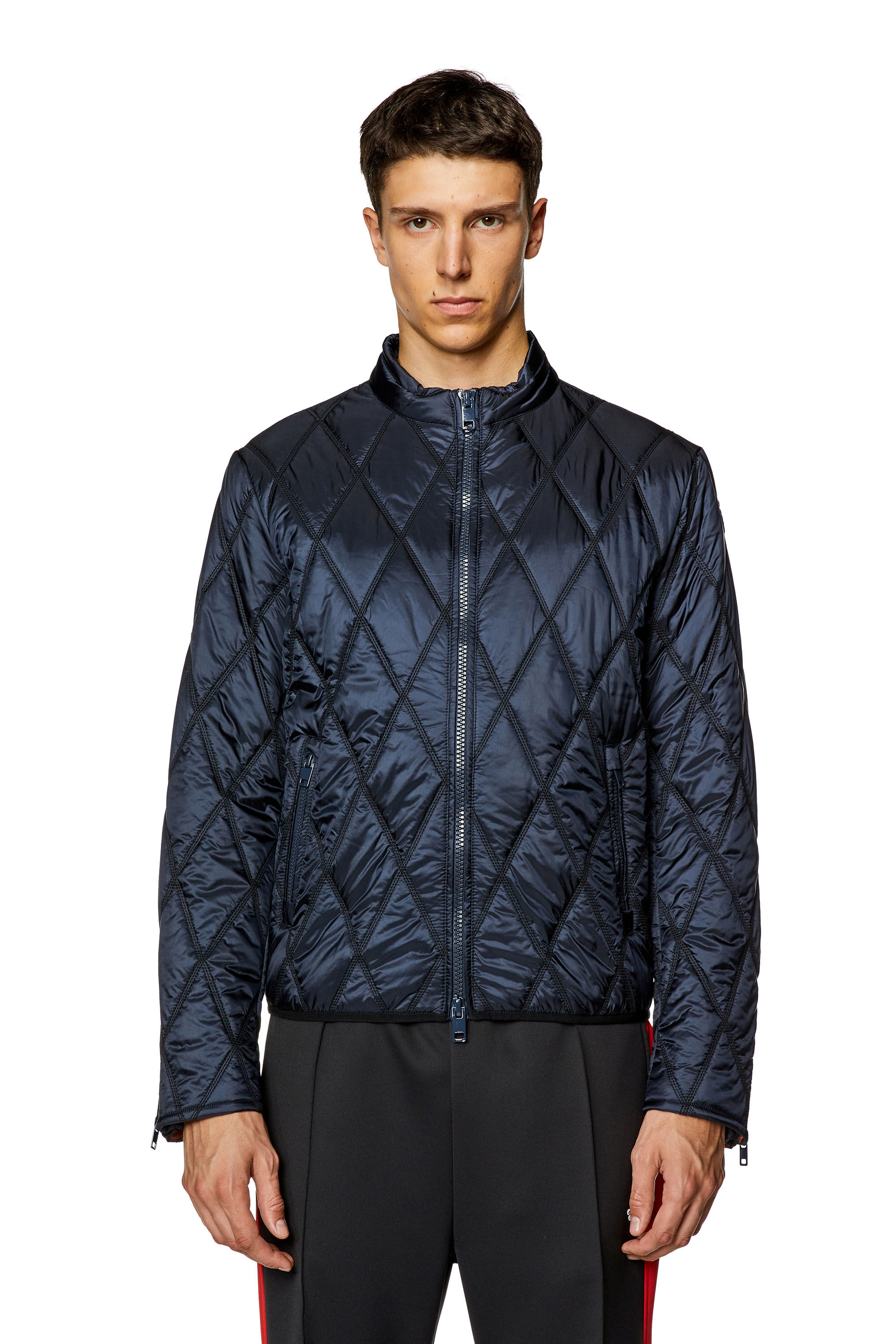 Diesel - J-NIEL, Veste à col montant en nylon matelassé Homme in Bleu - 6