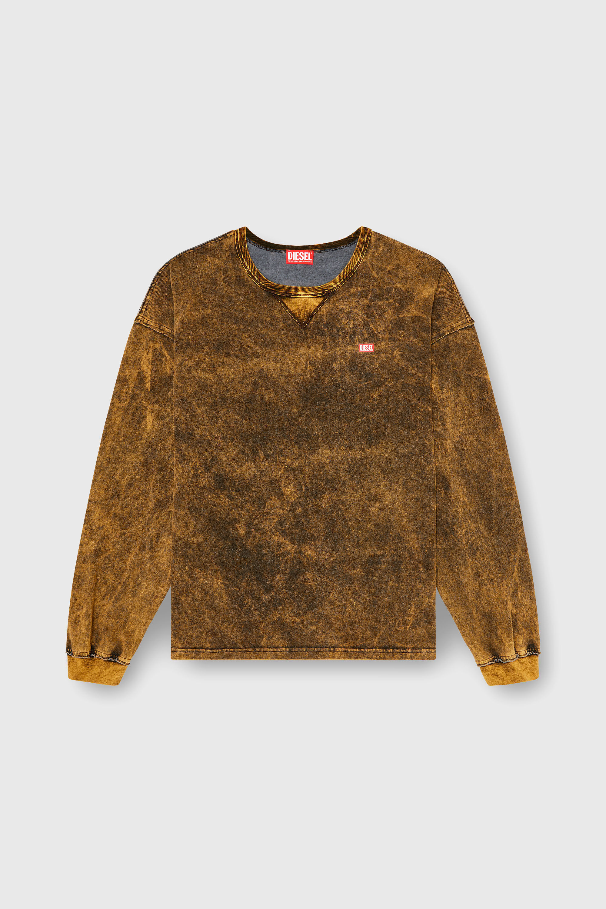 Diesel - T-BOXT-LS-RAW, T-shirt a manica lunga acid wash con soprafili sfrangiati Uomo in Marrone - 2