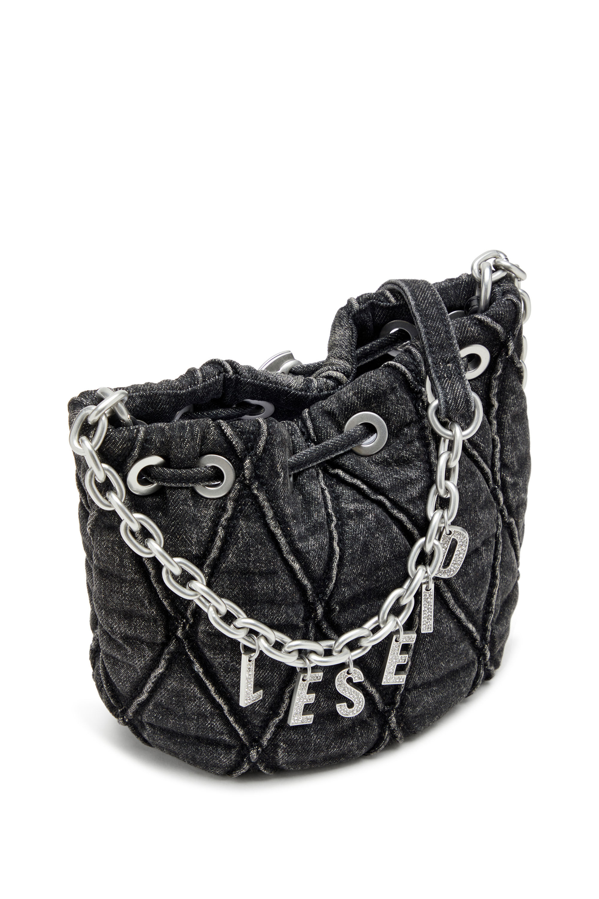 Diesel - CHARM-D BUCKET S, Charm-D S-Borsa bucket in denim trapuntato e trattato Donna in Nero - 2