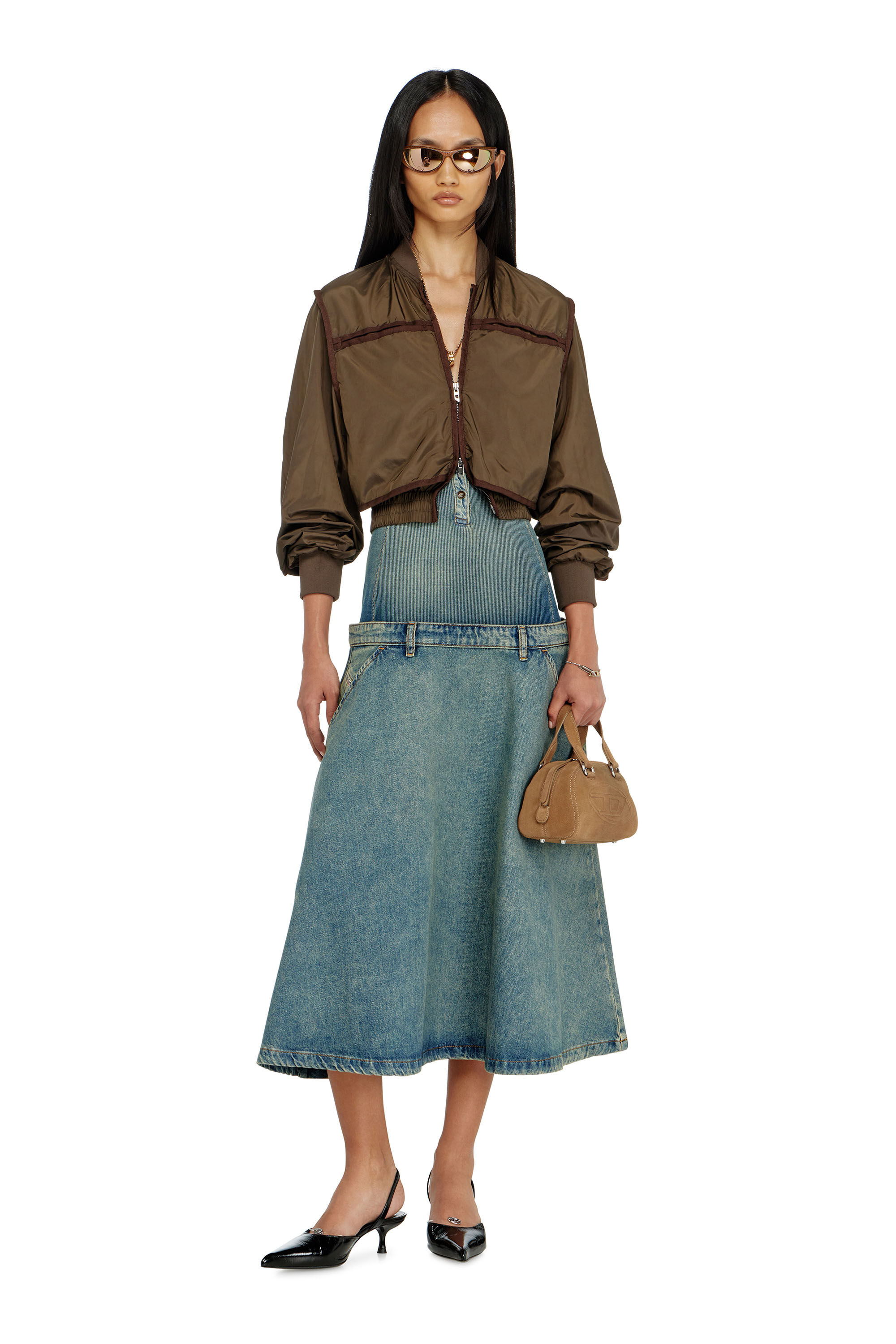 Diesel - G-OTHAM, Giacca in nylon con nastrature tono su tono Donna in Marrone - 1