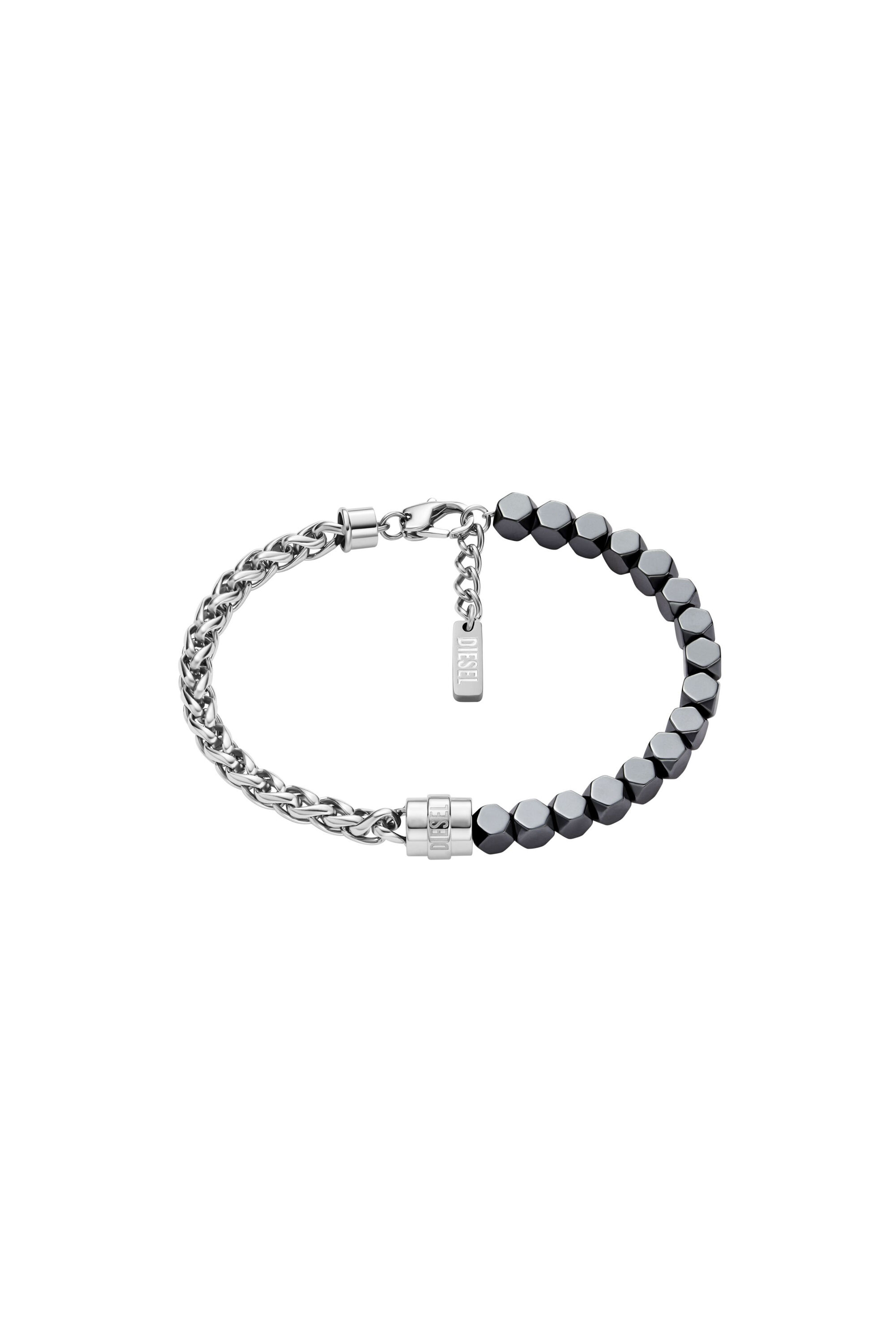 Diesel - DX1647931 JEWELLERY, Unisex Armband mit Edelstahl- und Hämatitperlen in Silber/Schwarz - 1