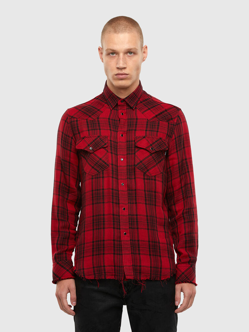 S East Long Tub Uomo Camicia Stile Western A Quadri Diesel