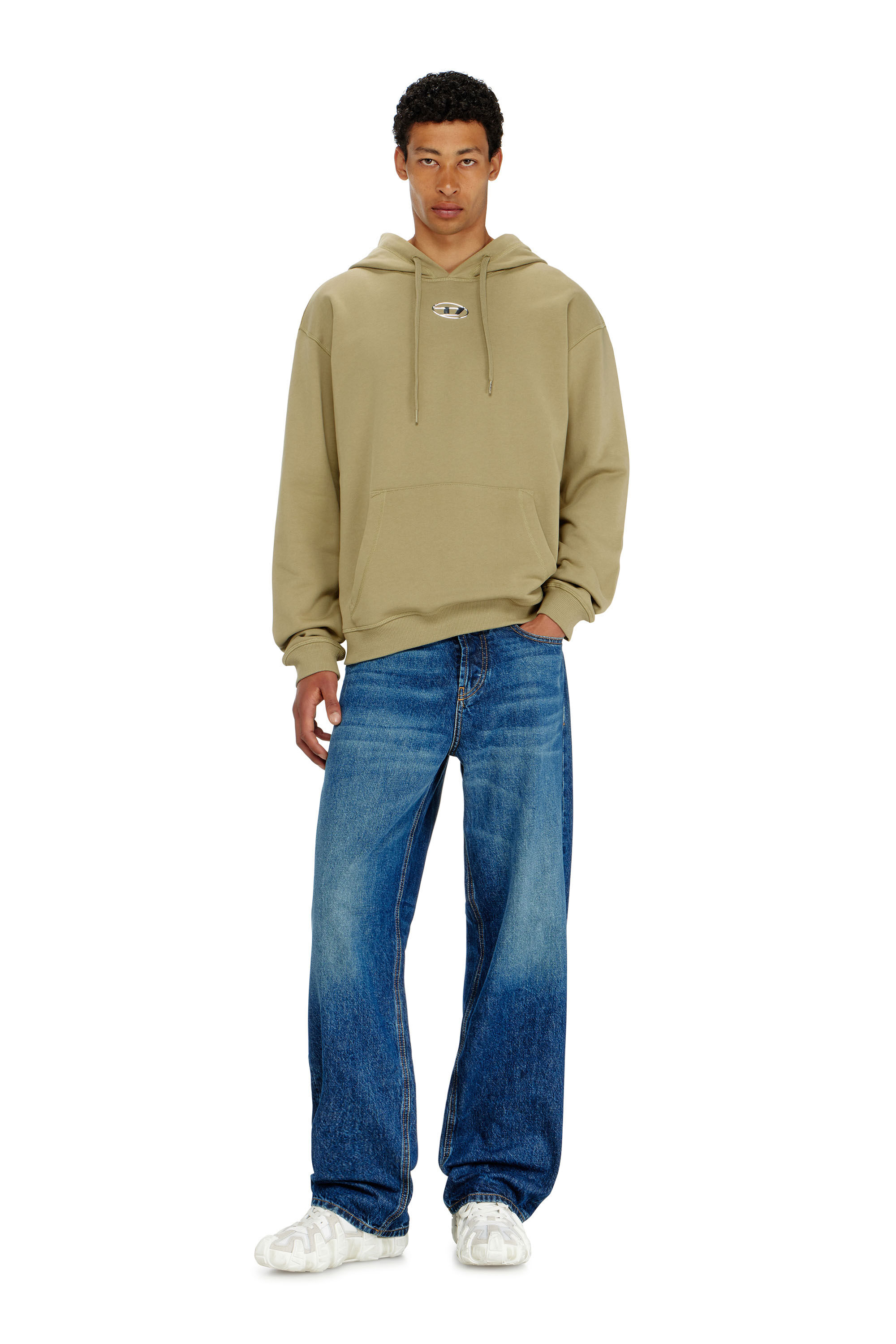 Diesel - S-NORM-HOOD-IOD, Felpa di cotone con Oval D metallico Uomo in Verde - 1