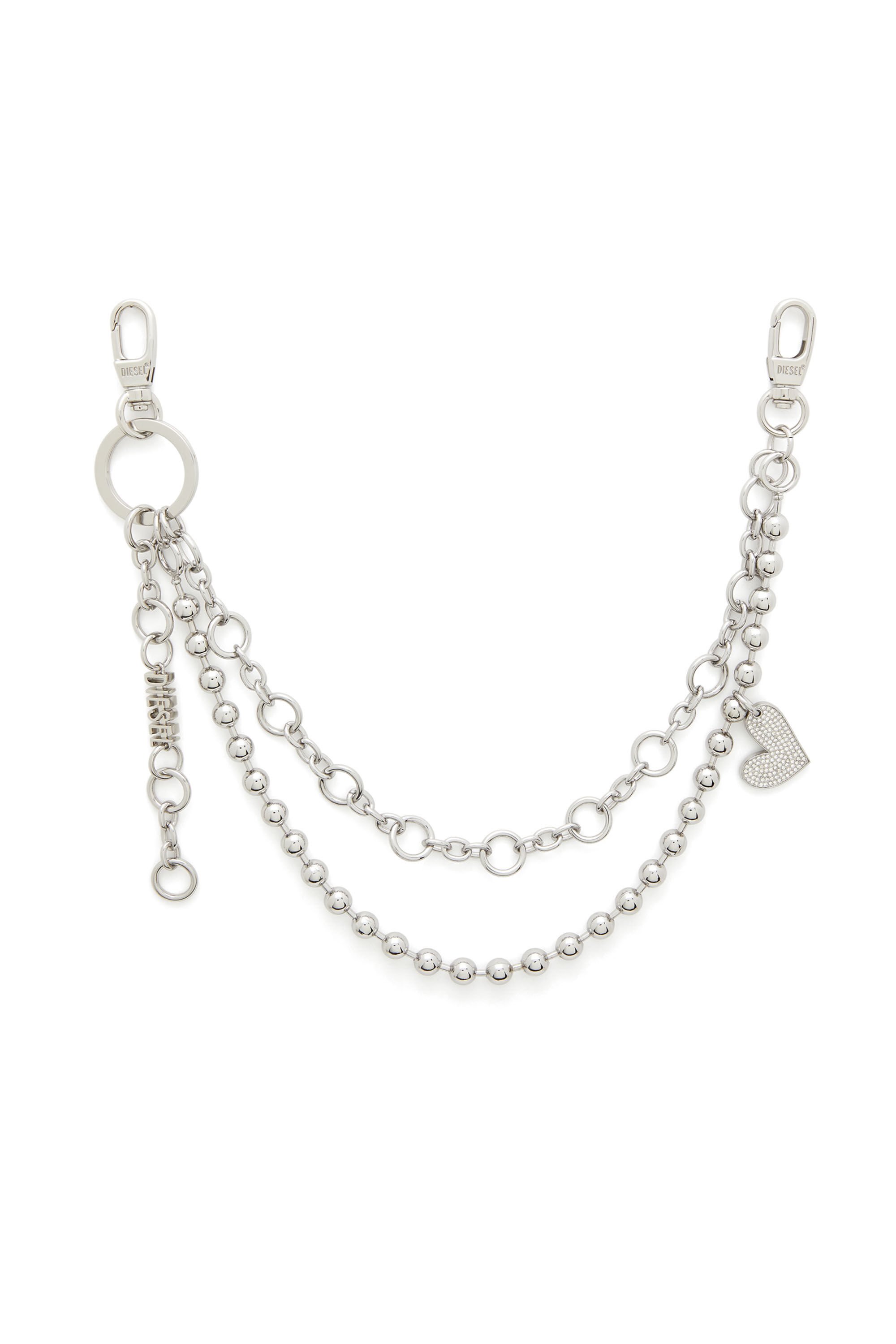 Diesel - CHAIN-D M, Woman's Layered chain charm with heart and Diesel pendant in Silver - 1