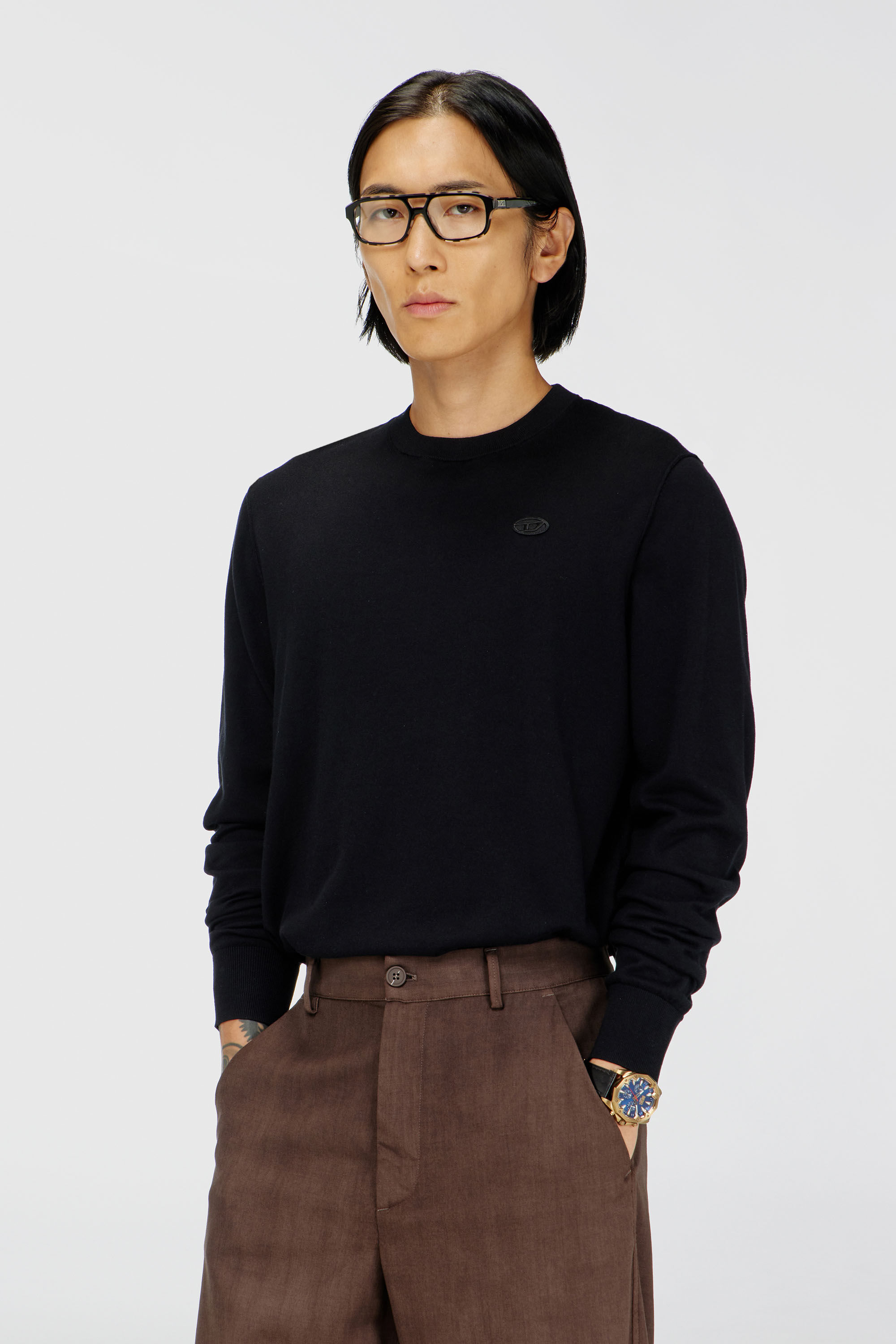 Diesel - K-FREEX-TAG-T92, Maille en coton avec logo ton sur ton Homme in Noir - 3