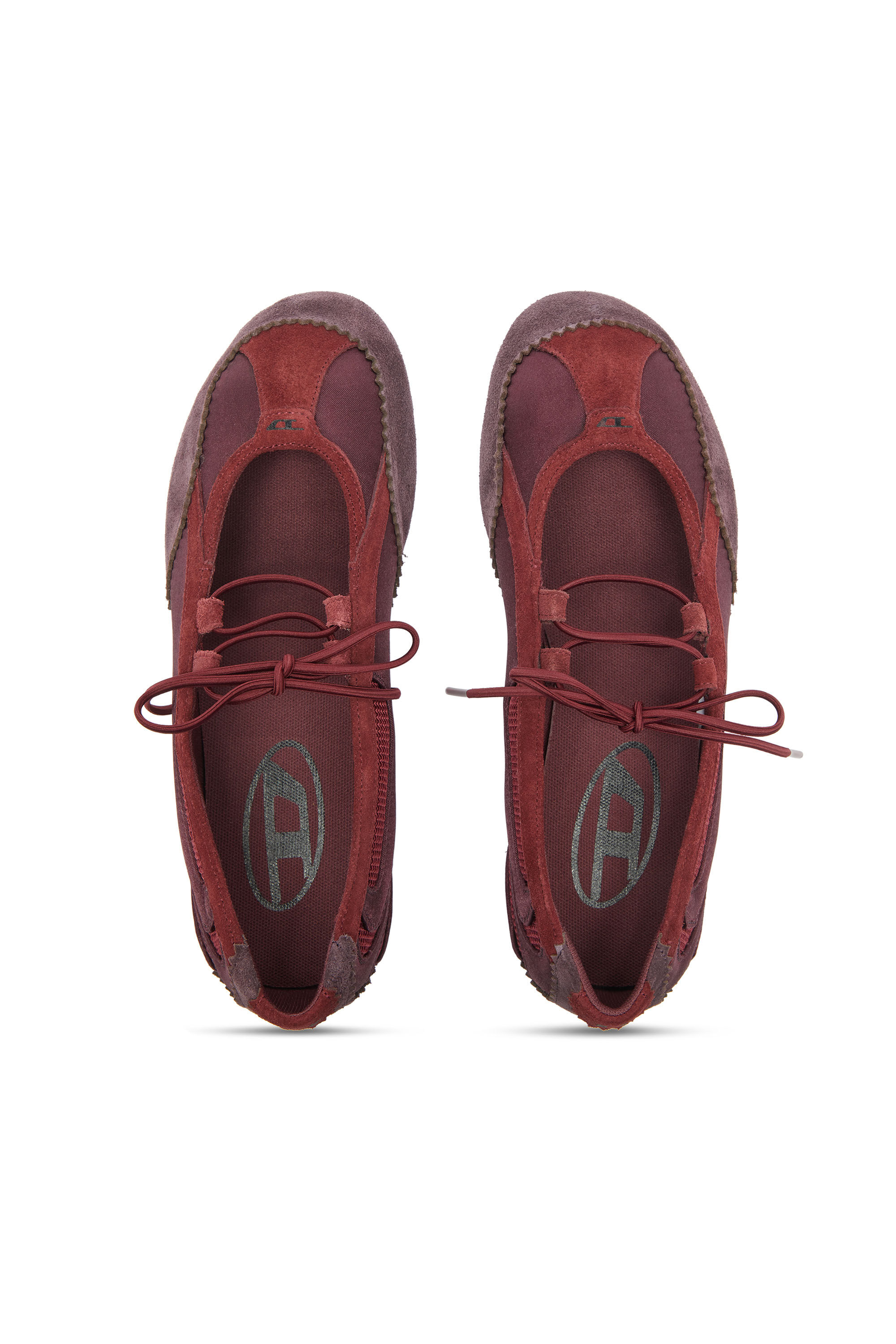 Diesel - D-MILE BALLERINA LACE UP II W, D-Mile - Ballerines &agrave; lacets en cuir et mesh Femme in Rouge - 4