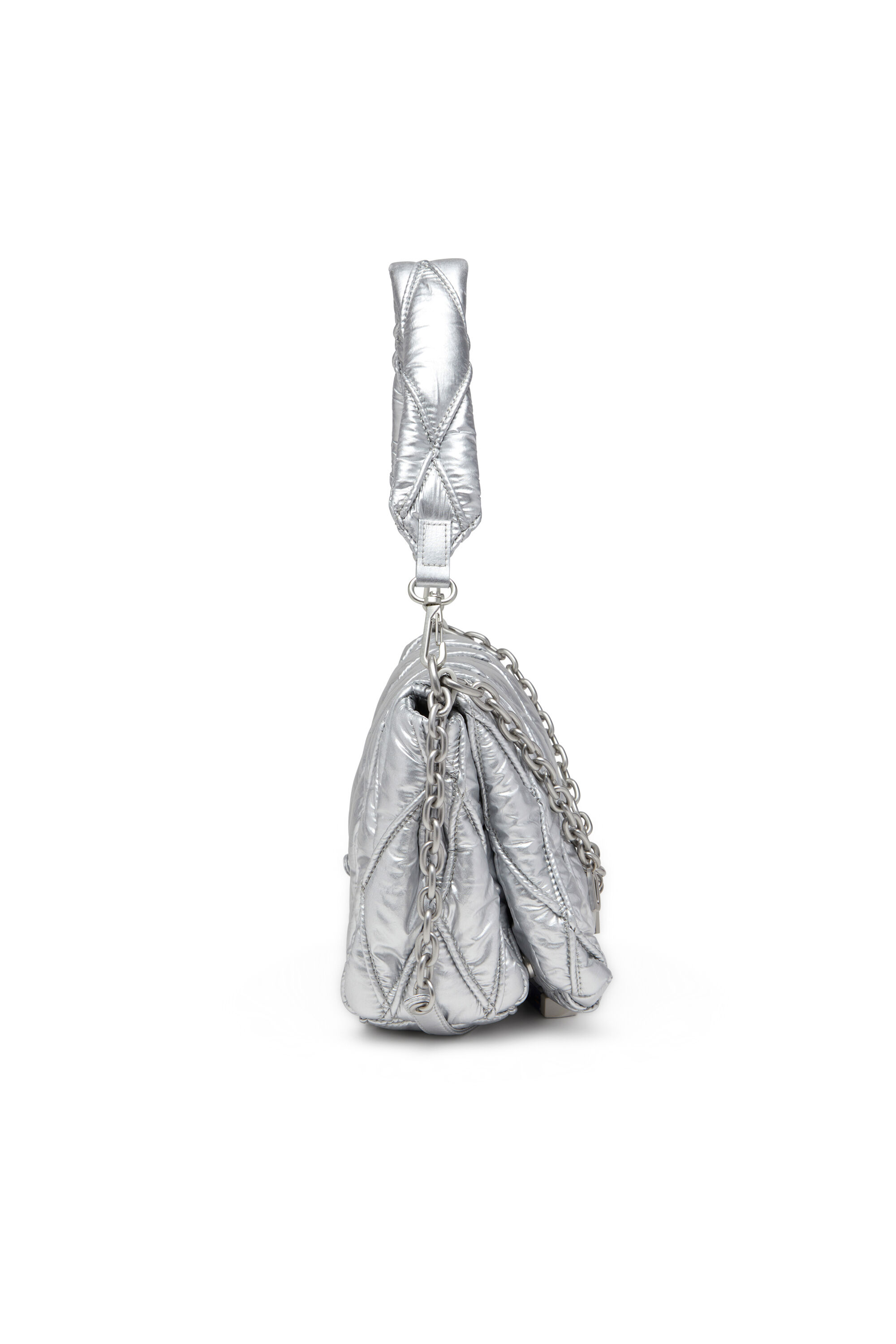 Diesel - CHARM-D SHOULDER M, Charm-D M-Borsa a spalla in nylon metallizzato trapuntato Donna in Argento - 4