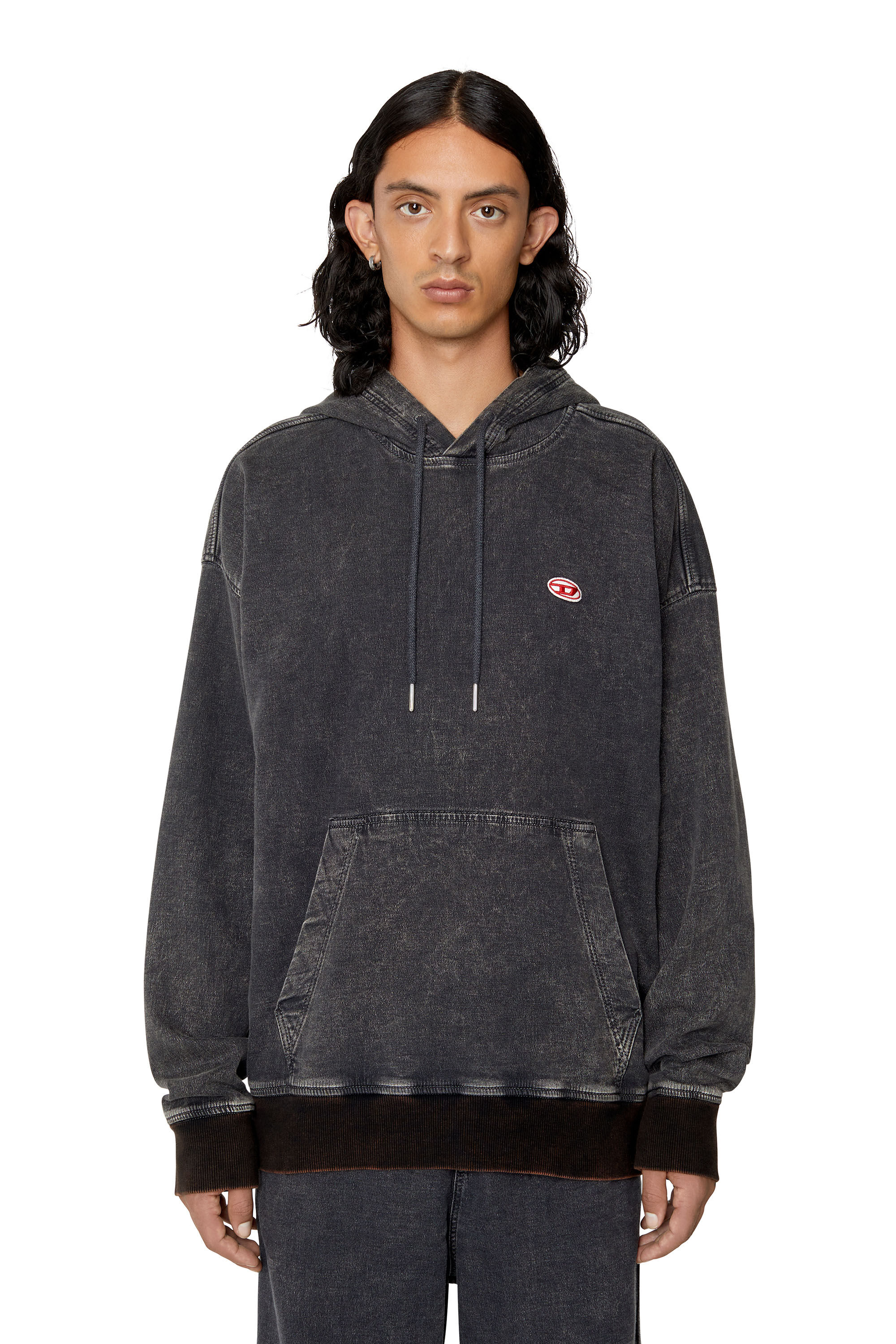 Diesel - D-UM-RIB TRACK DENIM HOODIE, Noir/Gris foncé - Image 3