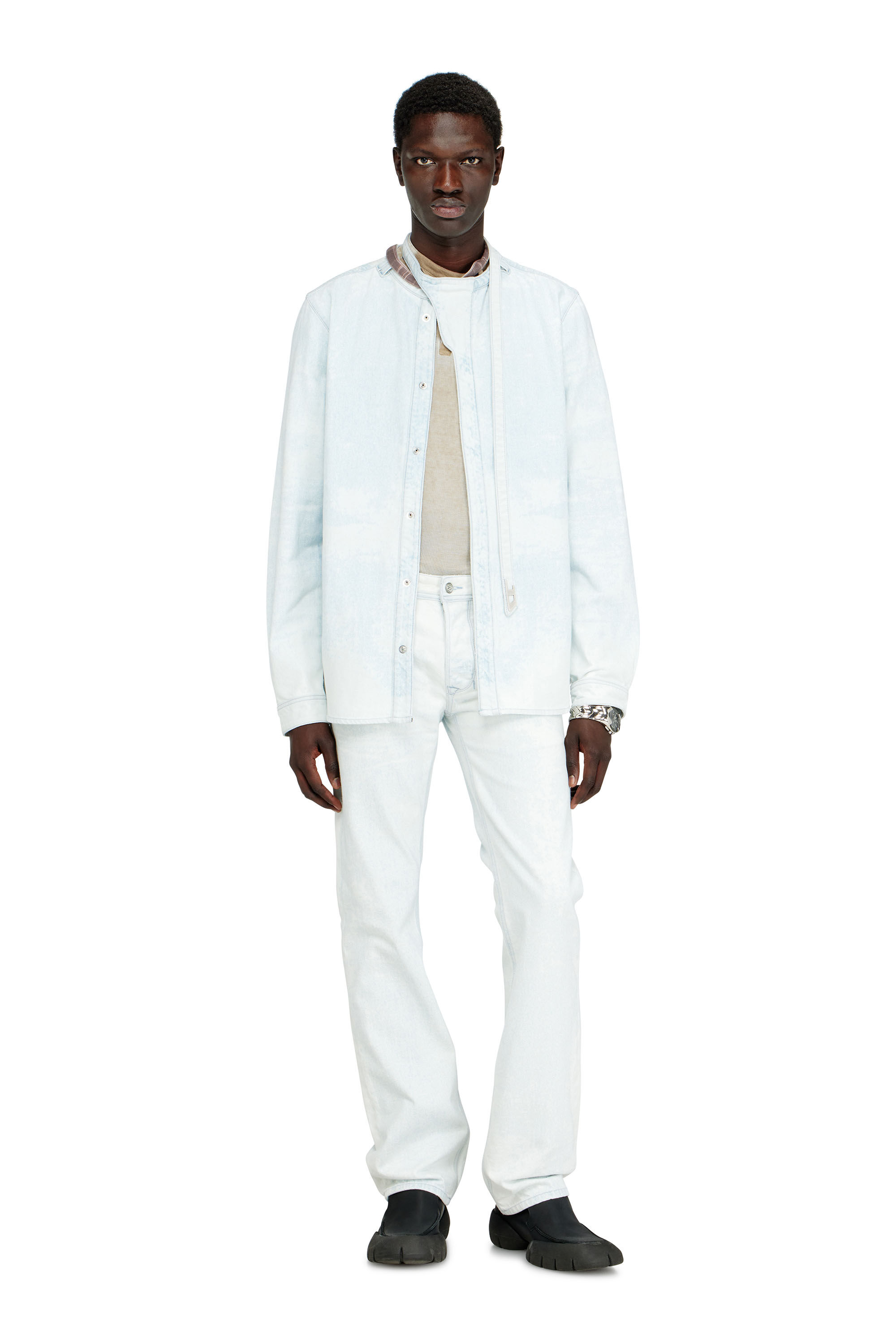 Diesel - D-TYLLAR-FSI, Chemise en denim satin bleu glac&eacute; Homme in Bleu - 1