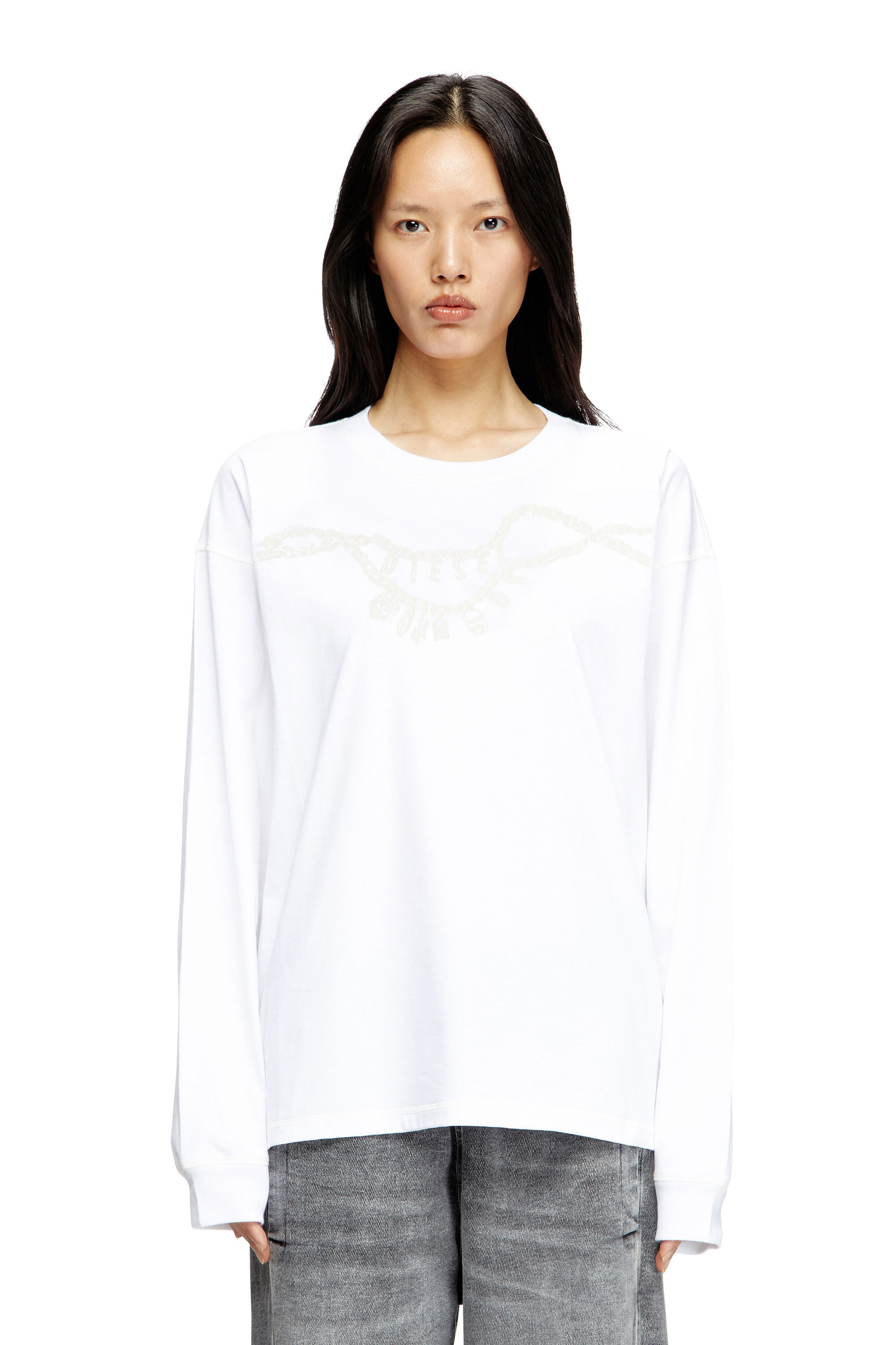 Diesel - T-BOXT-LS-HOSHI, T-shirt a maniche lunghe con stampa collana Unisex in Bianco - 5