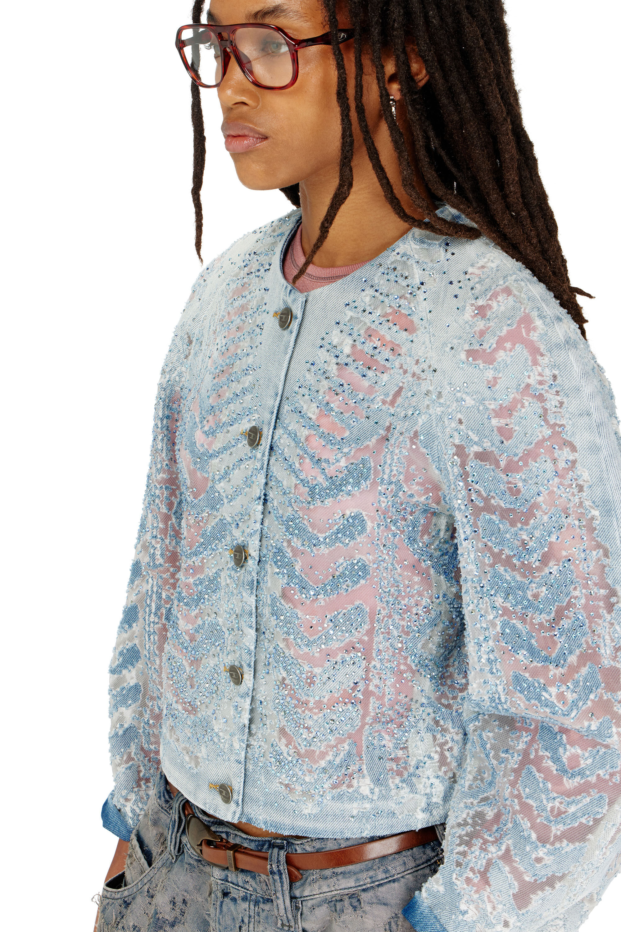 Diesel - DE-SOLIXIA-S, Giacca in denim microstone devor&eacute; Donna in ToBeDefined - 5