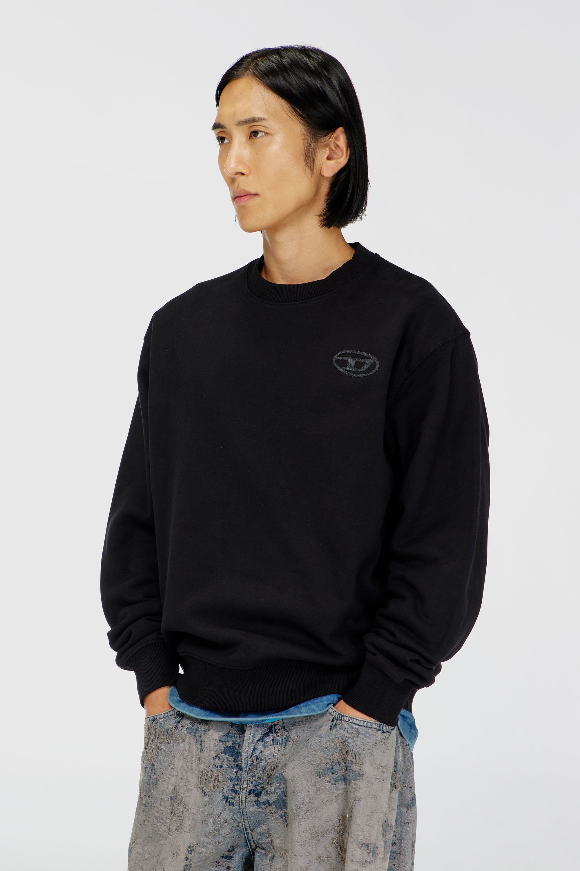 Diesel - S-LUK-R-T92, Maglia in cotone con ricamo Oval D tono su tono Uomo in Nero - 3