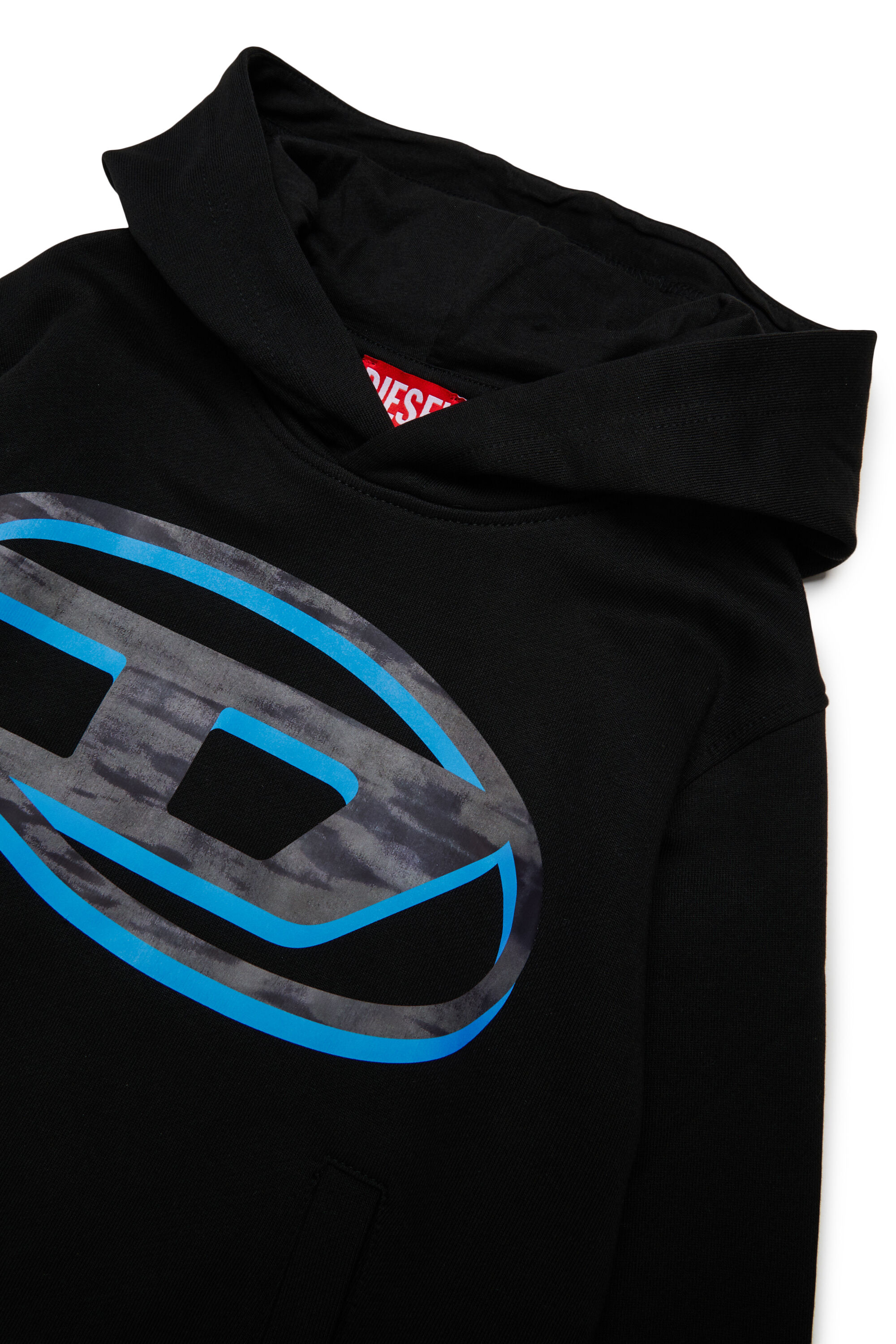 Diesel - SVELLYHOOD OVER, Hoodie con stampa Oval D bicolore Uomo in Nero - 3