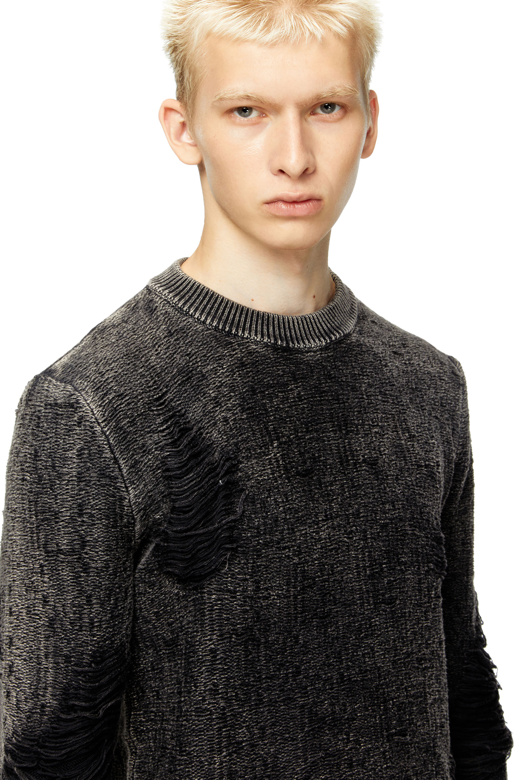 Diesel - K-FJORDI-ROUND, Herren Destroyed-Pullover mit schwebenden Garnen in Schwarz - 5